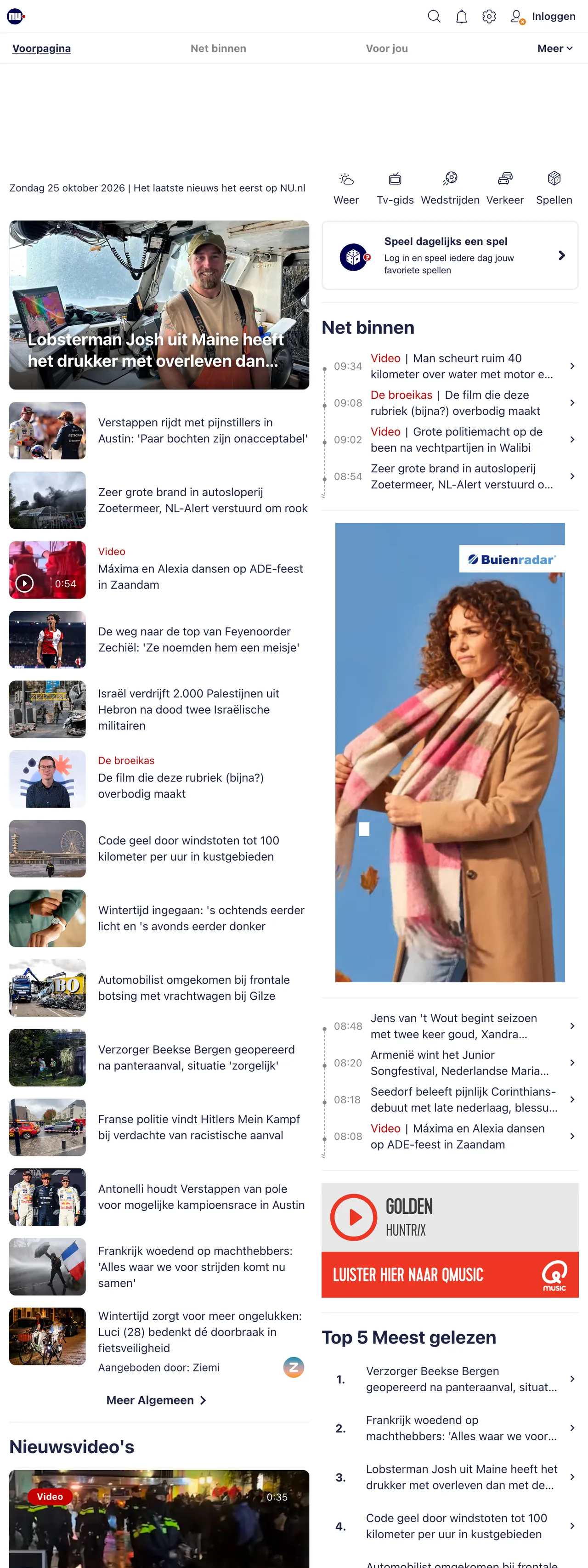 Screenshot of the NU.nl front page
