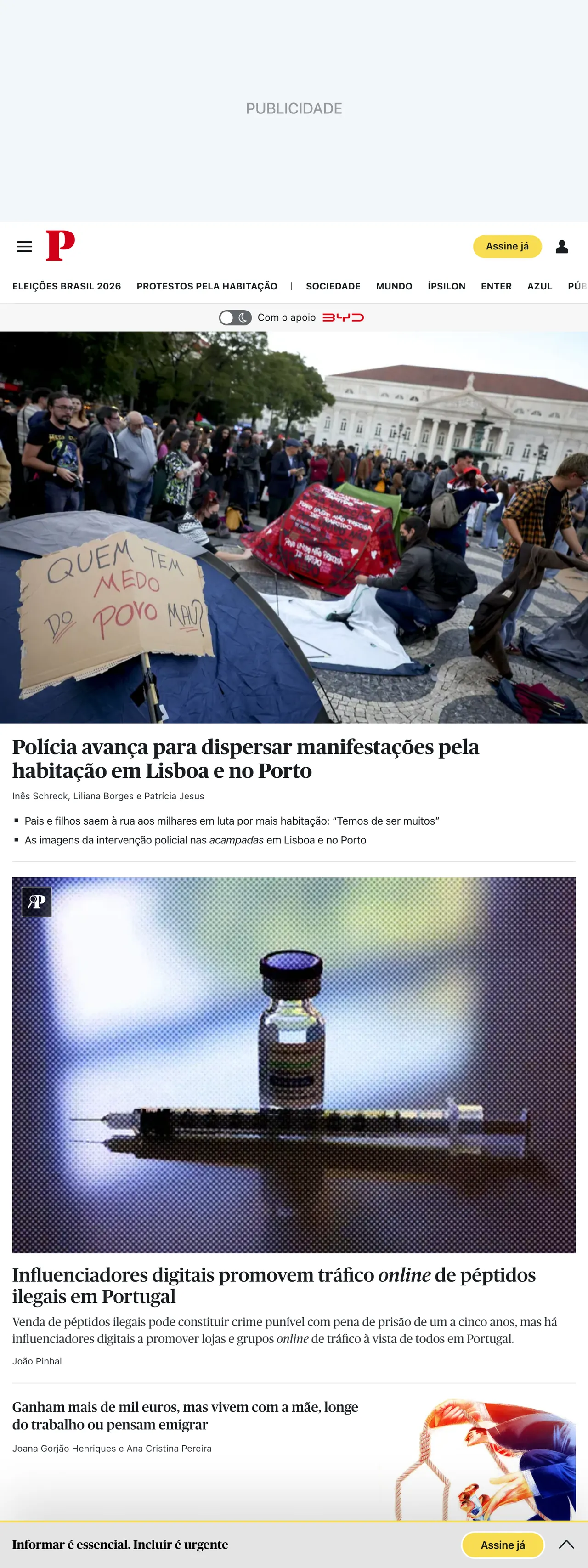 Screenshot of the Público front page