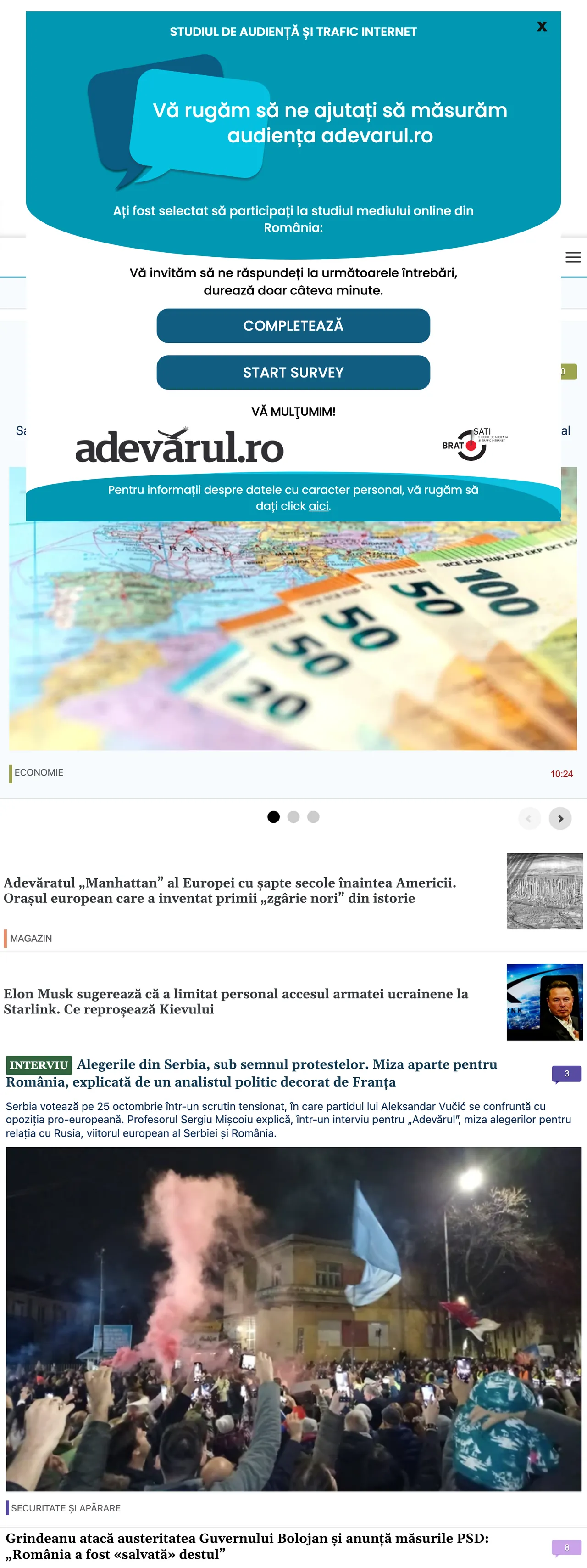 Screenshot of the Adevărul front page