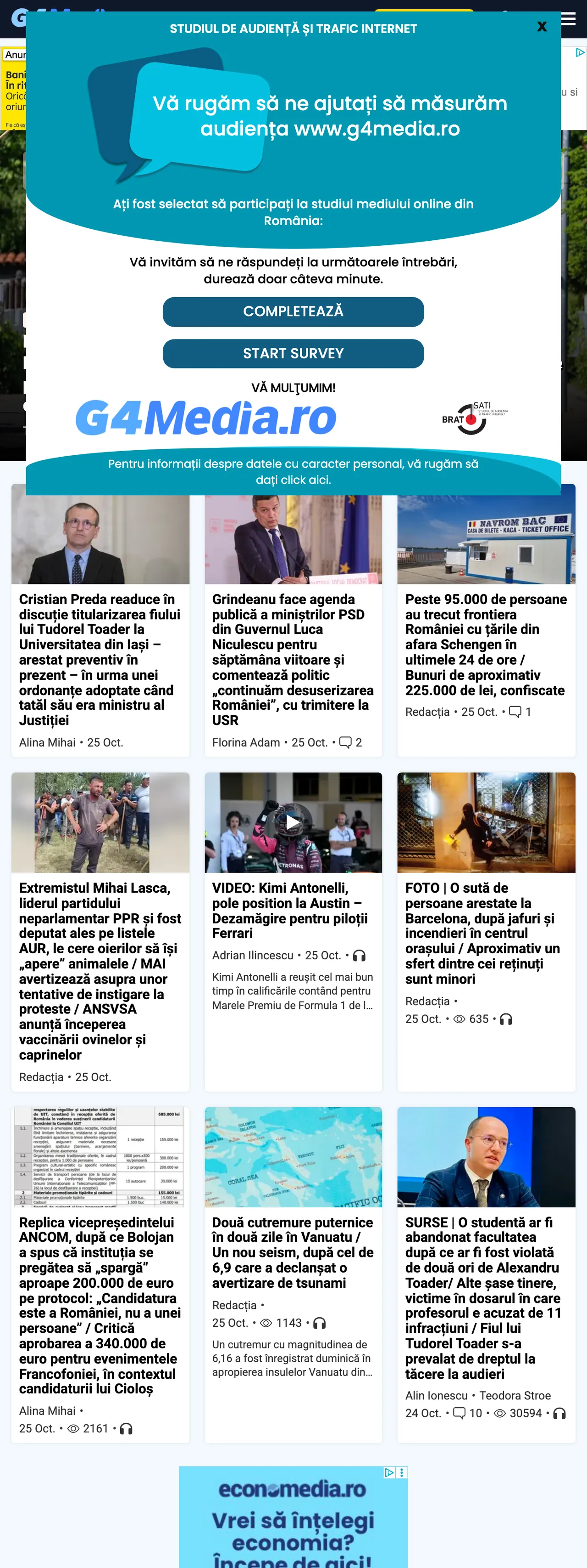Screenshot of the G4Media front page