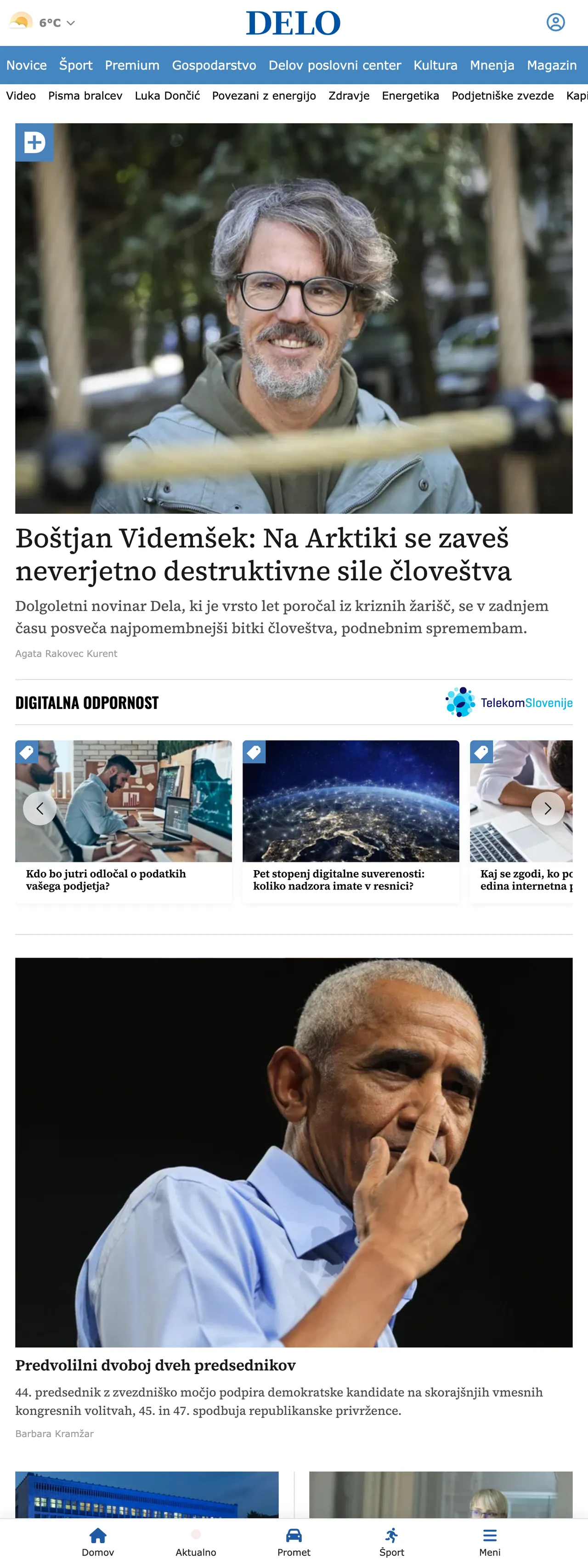 Screenshot of the Delo front page