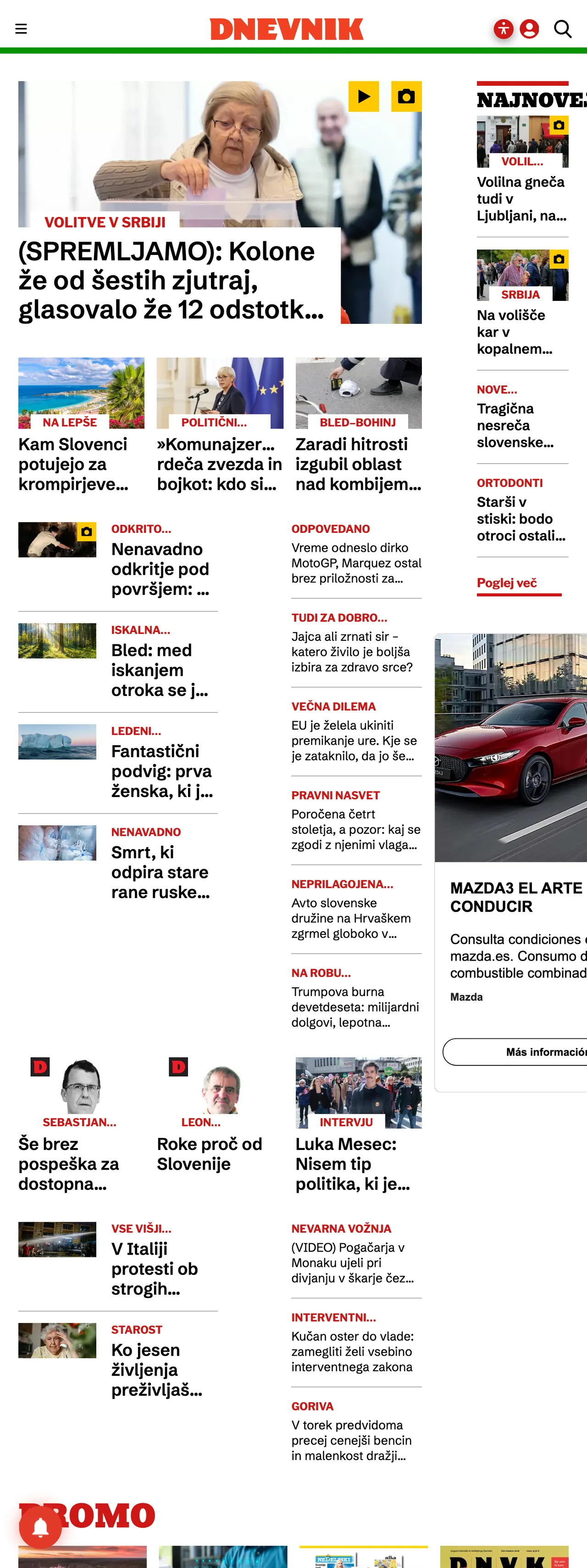 Screenshot of the Dnevnik front page