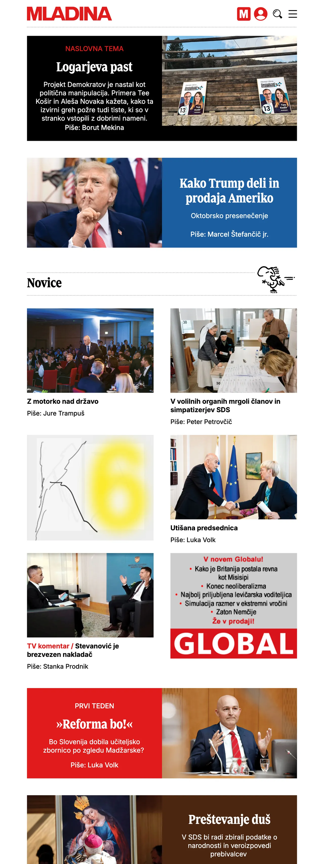 Screenshot of the Mladina front page