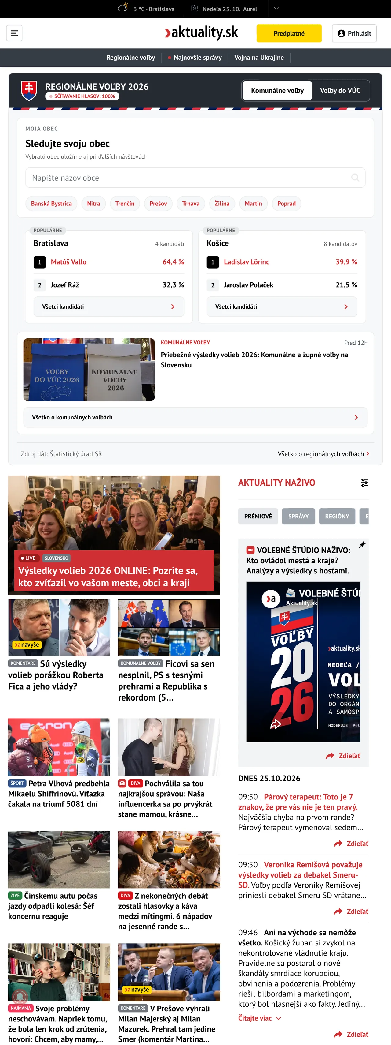 Screenshot of the Aktuality.sk front page