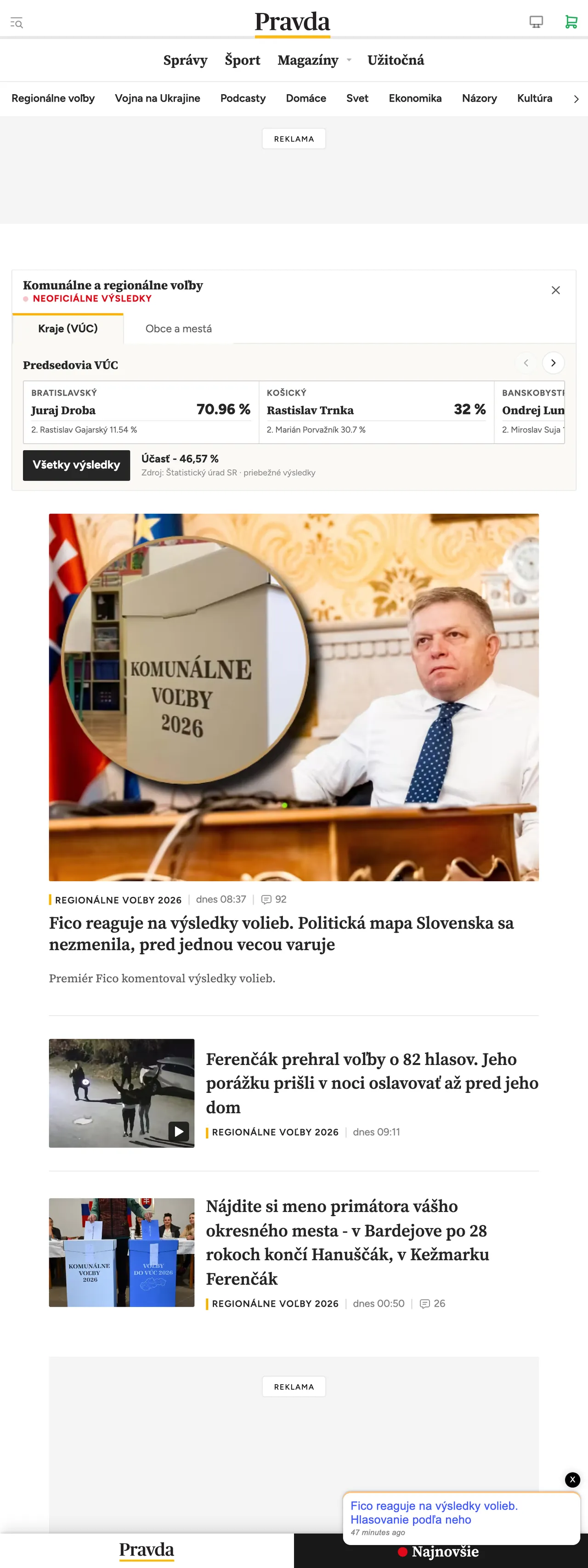 Screenshot of the Pravda front page