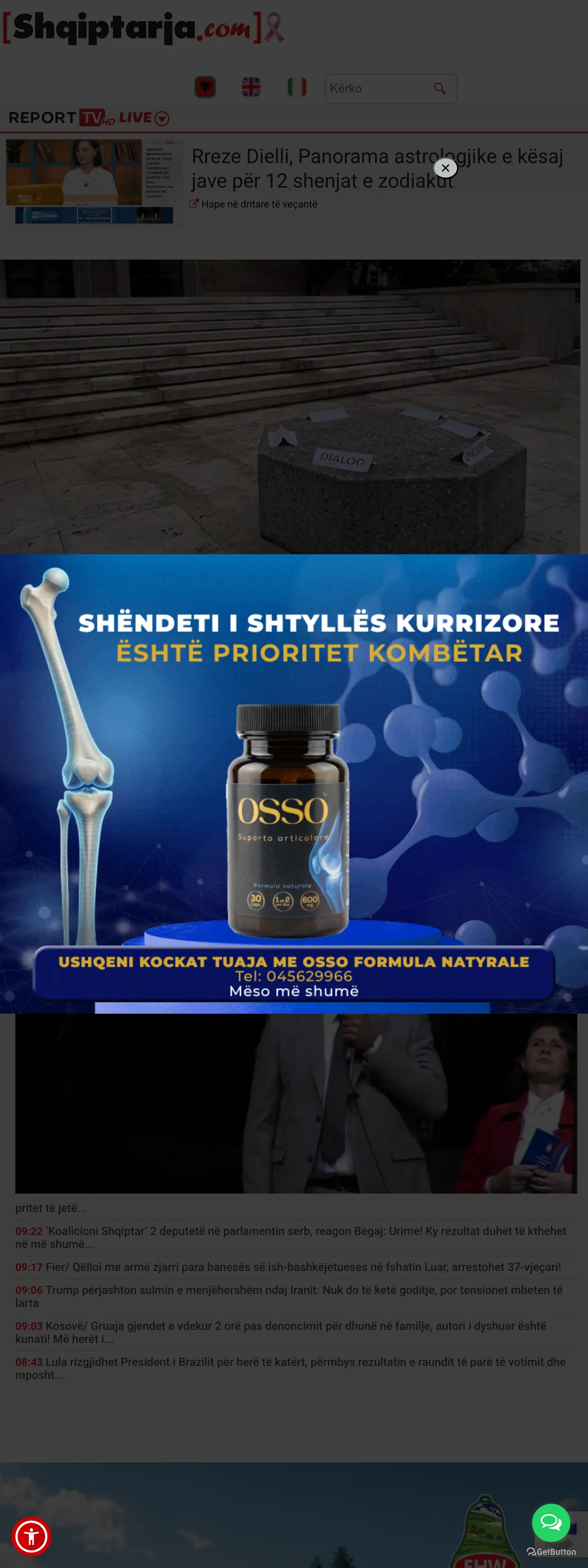 Screenshot of the Shqiptarja.com front page