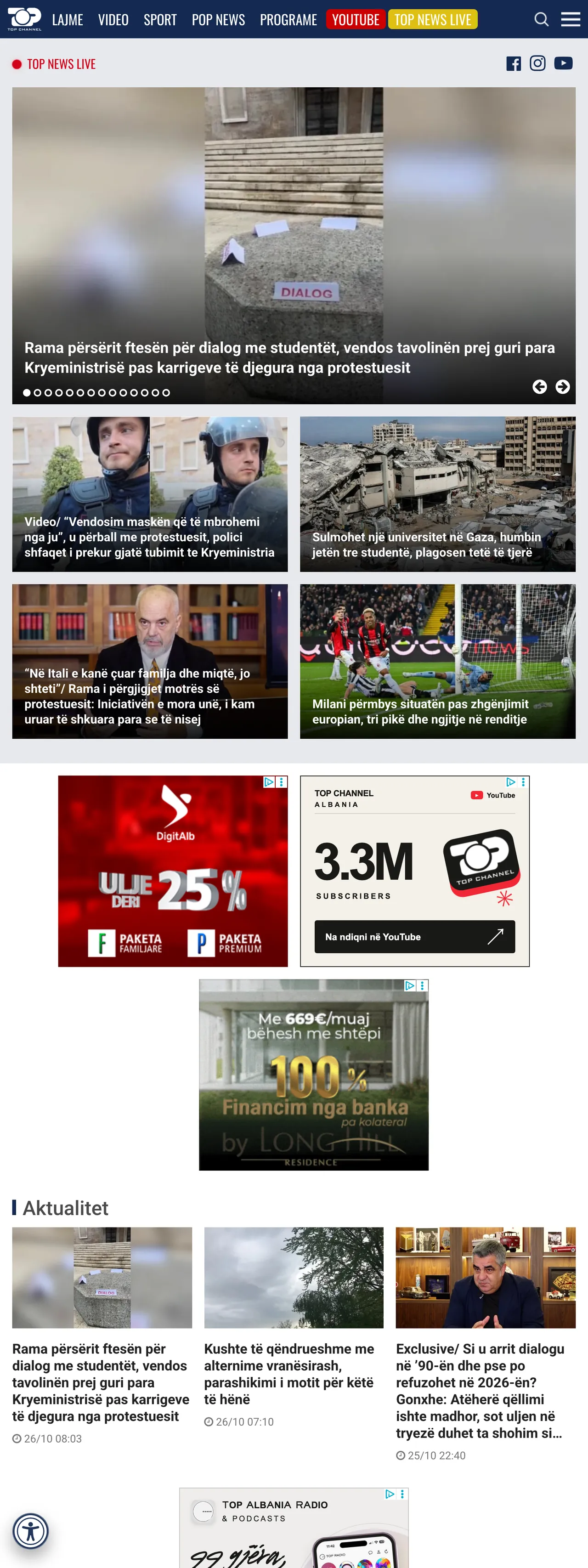 Screenshot of the Top Channel front page