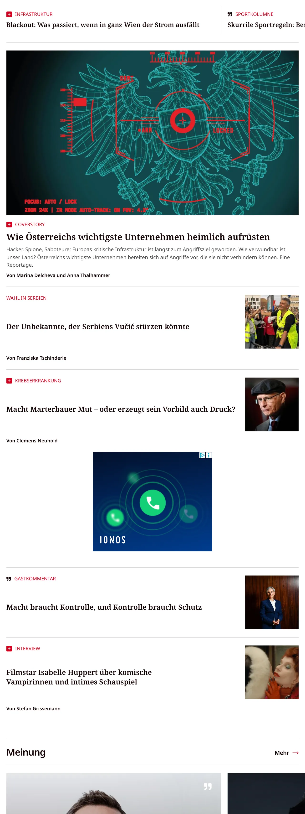 Screenshot of the profil front page