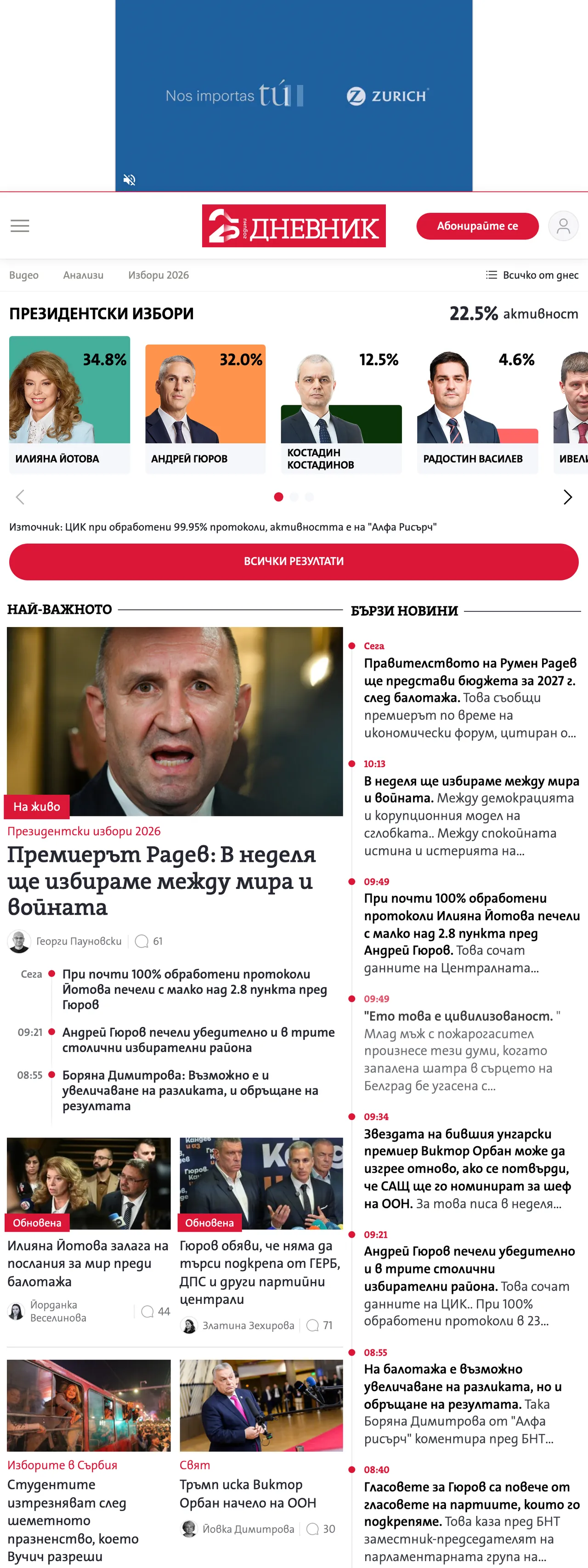 Screenshot of the Dnevnik front page