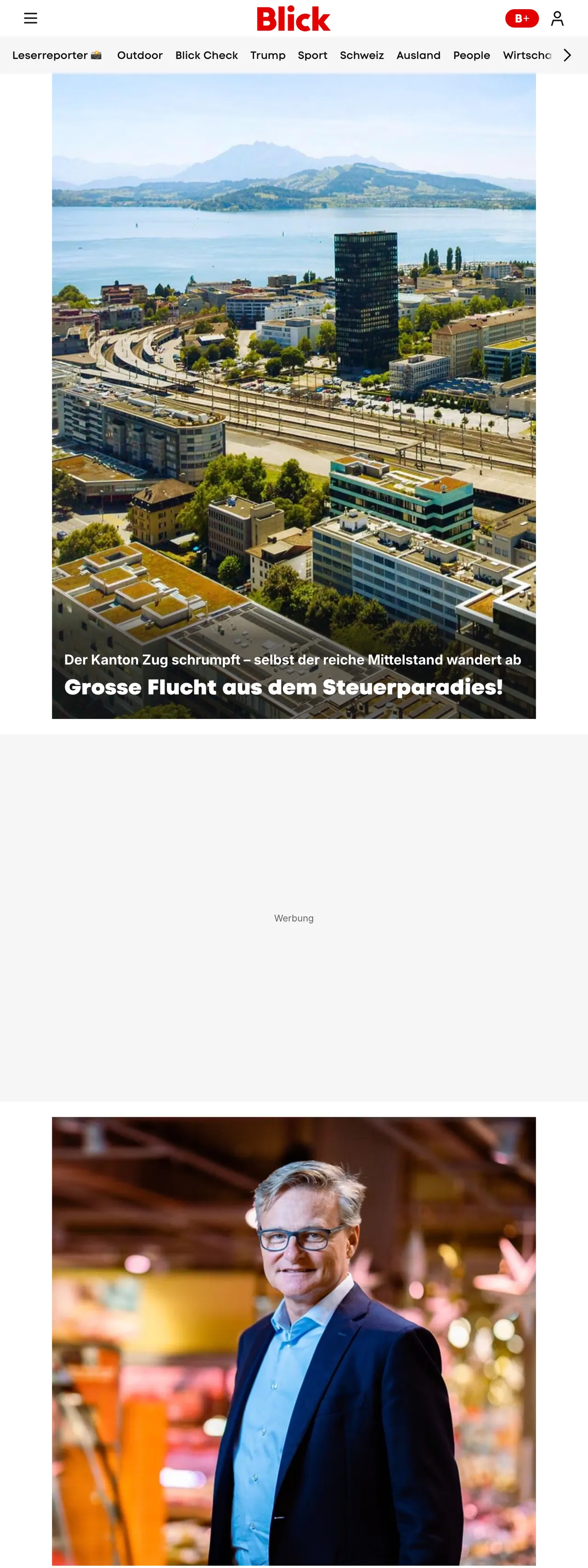 Screenshot of the Blick front page