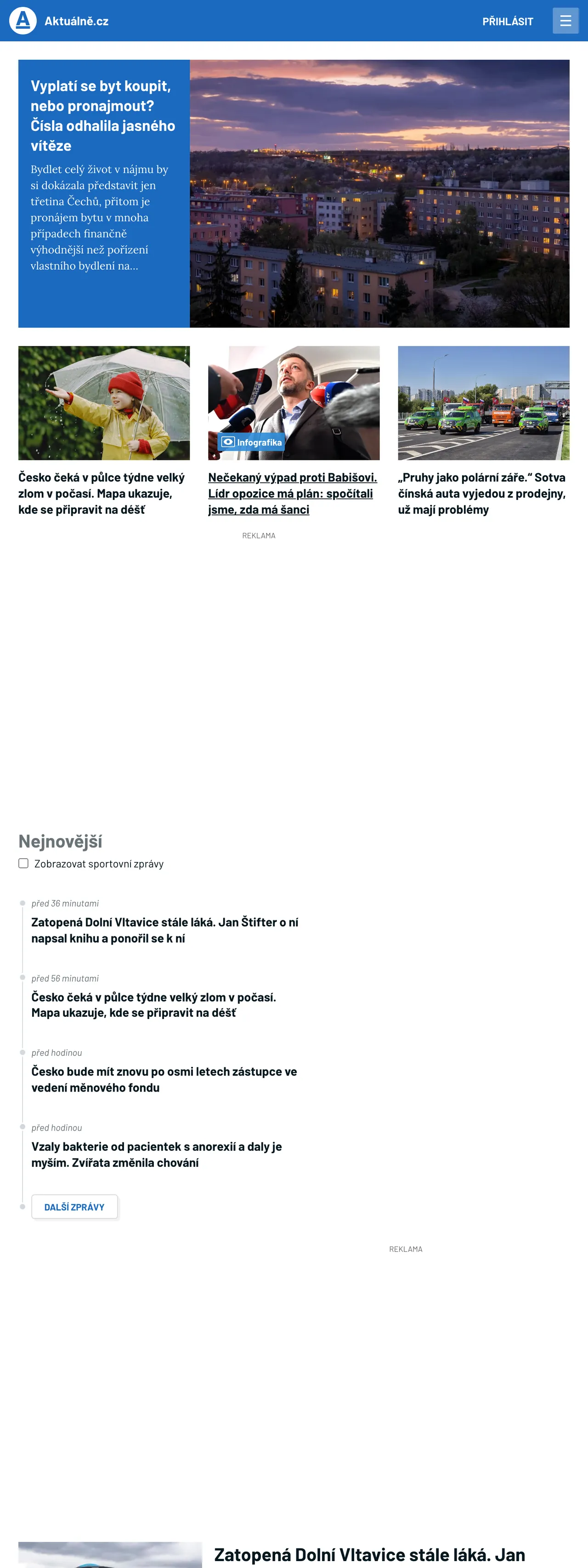 Screenshot of the Aktuálně.cz front page