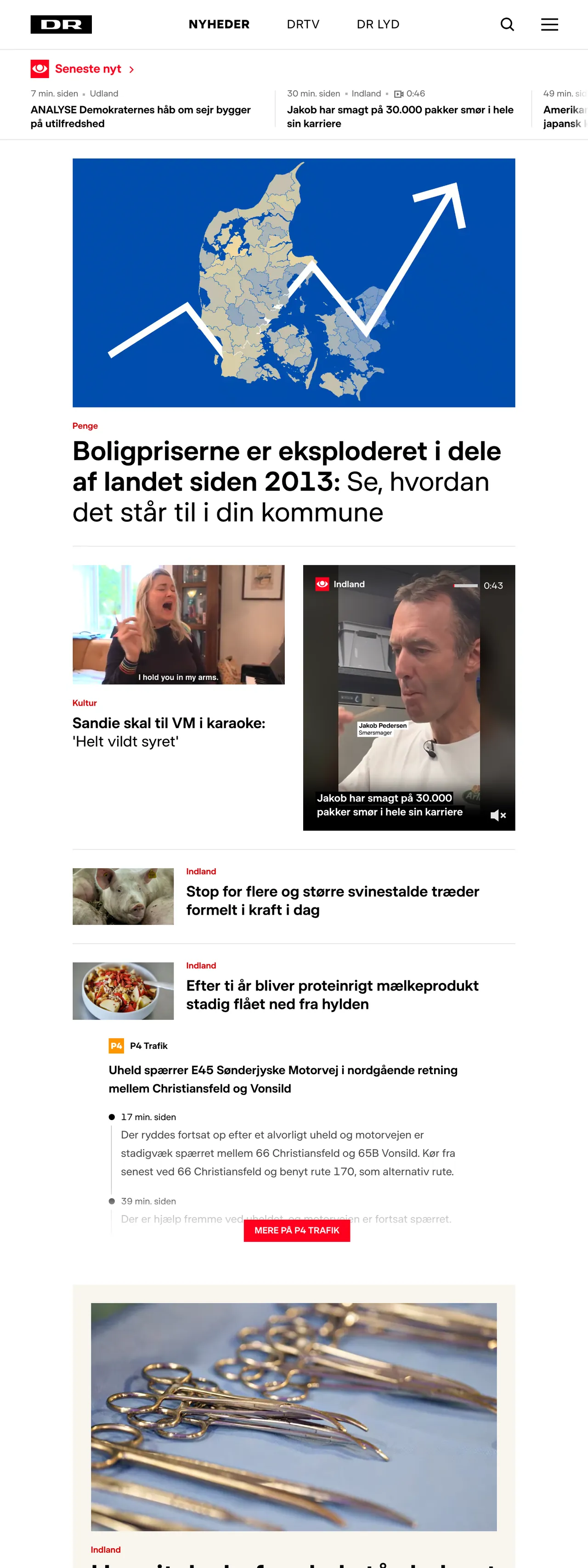 Screenshot of the DR front page