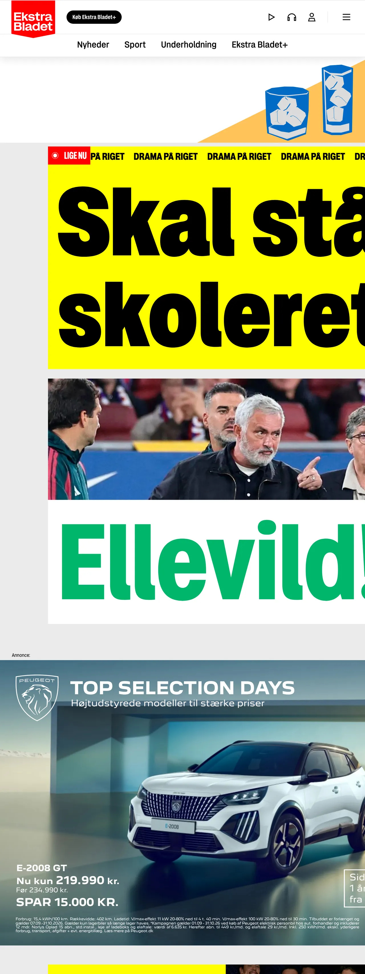 Screenshot of the Ekstra Bladet front page