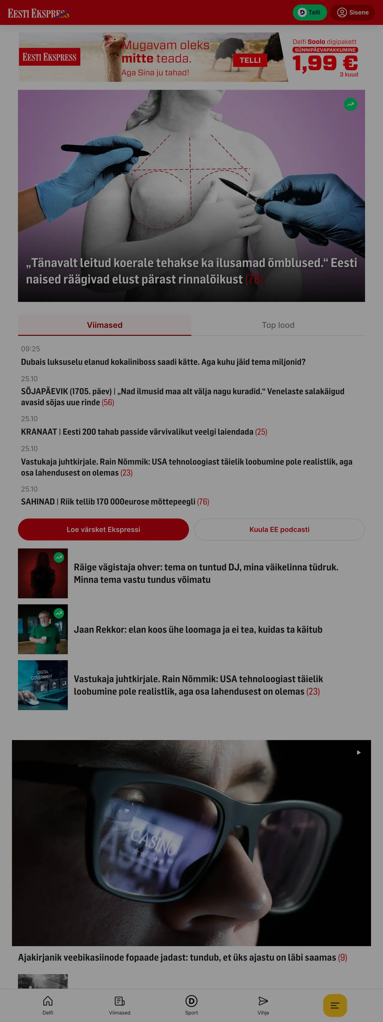 Screenshot of the Eesti Ekspress front page