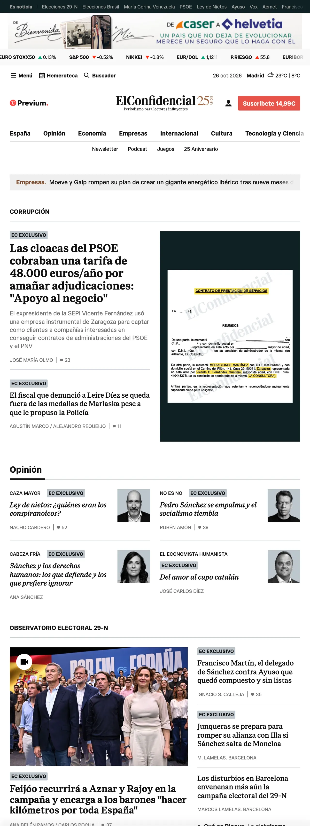 Screenshot of the El Confidencial front page