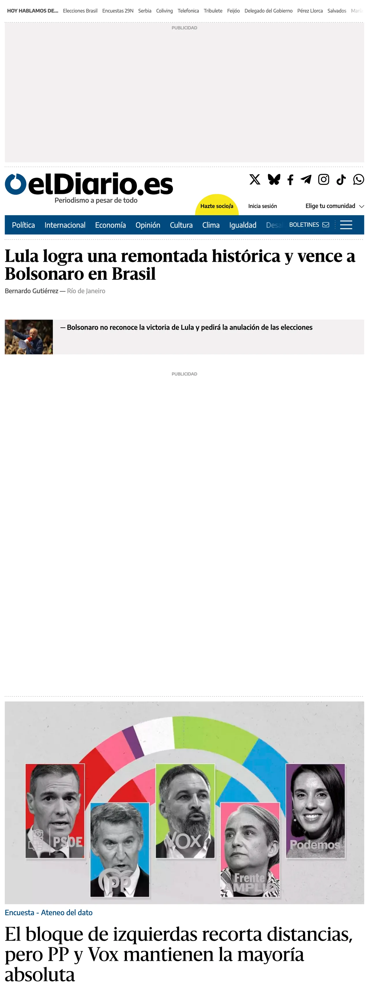 Screenshot of the elDiario.es front page