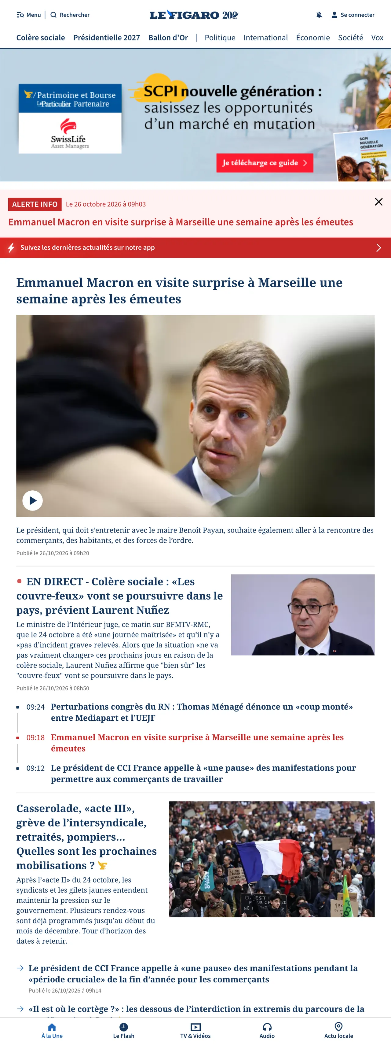 Screenshot of the Le Figaro front page