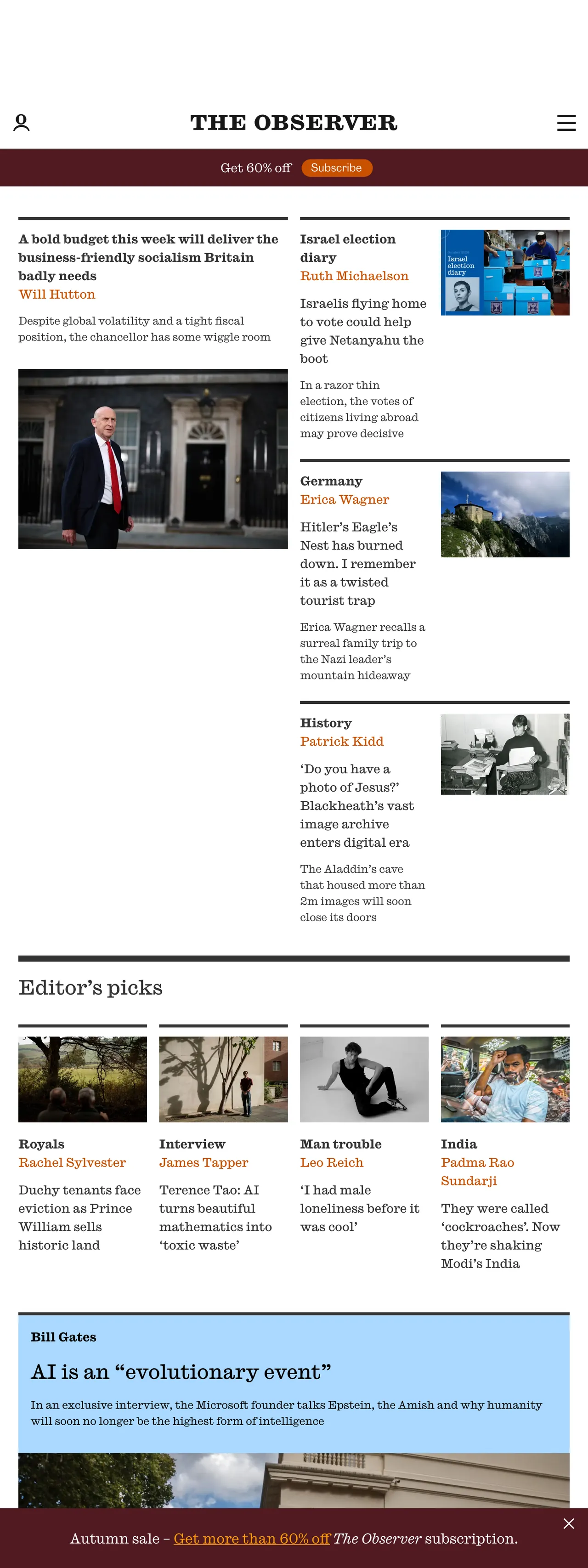 Screenshot of the The Observer front page