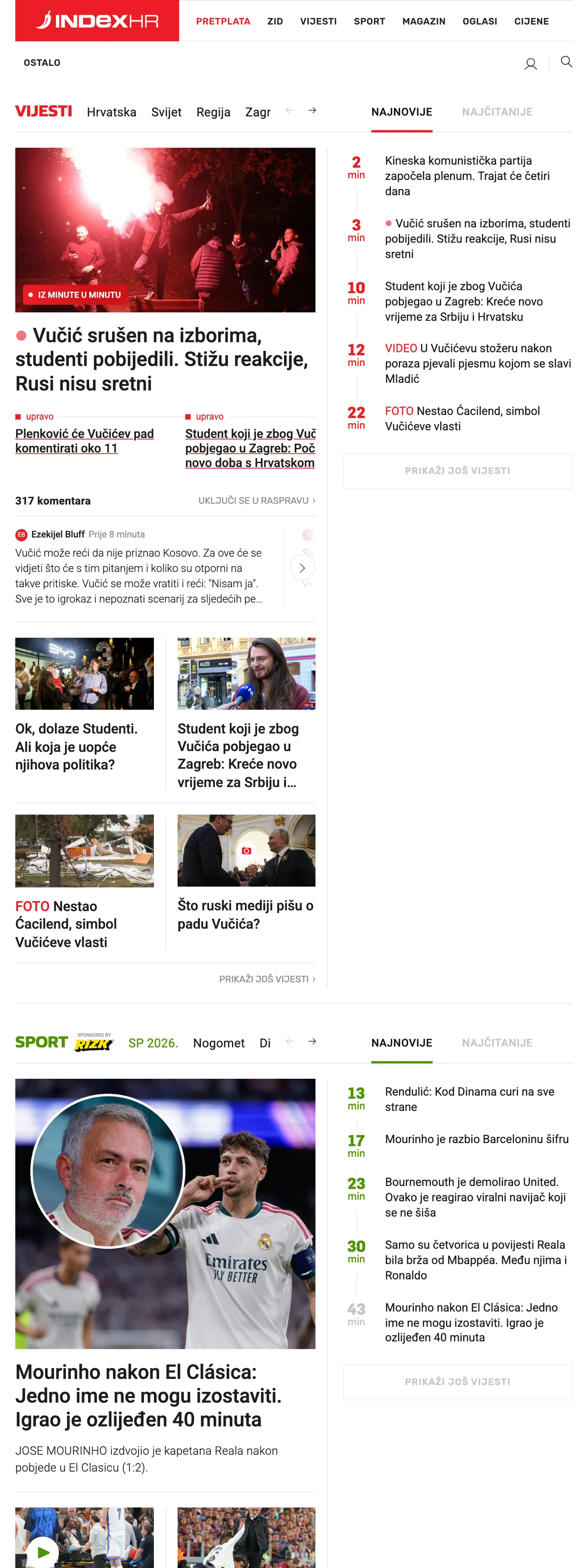 Screenshot of the Index.hr front page