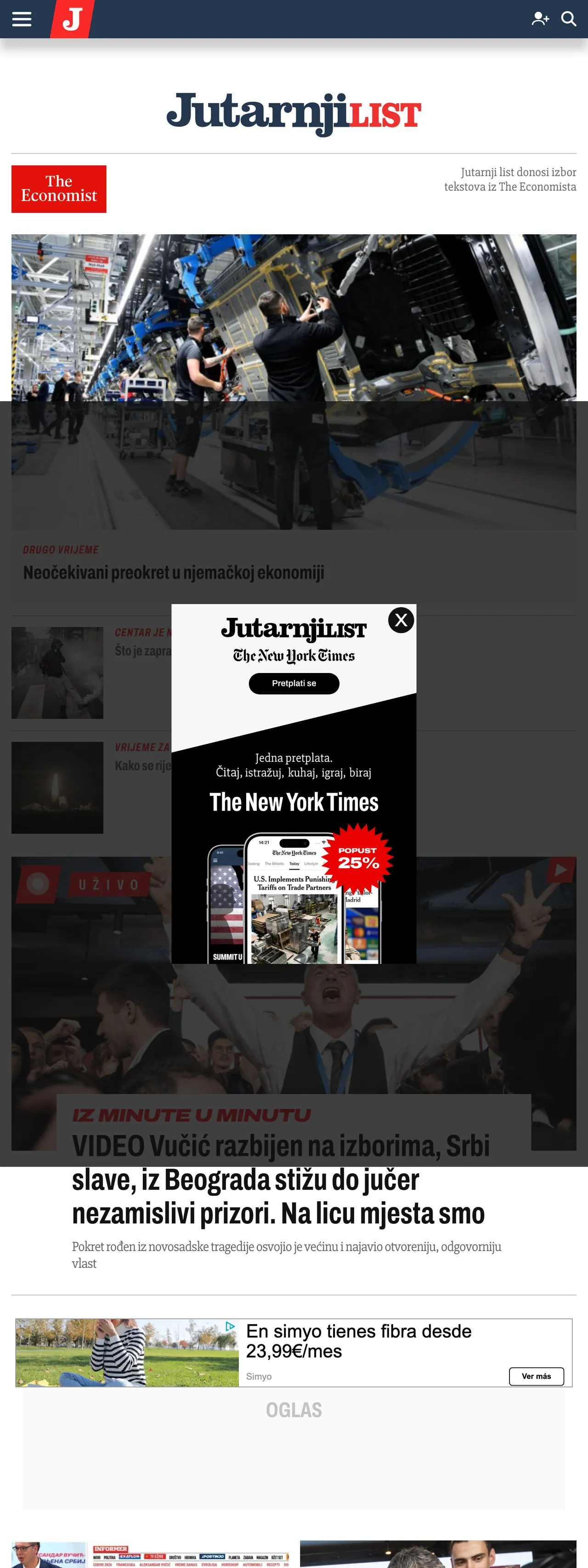 Screenshot of the Jutarnji list front page