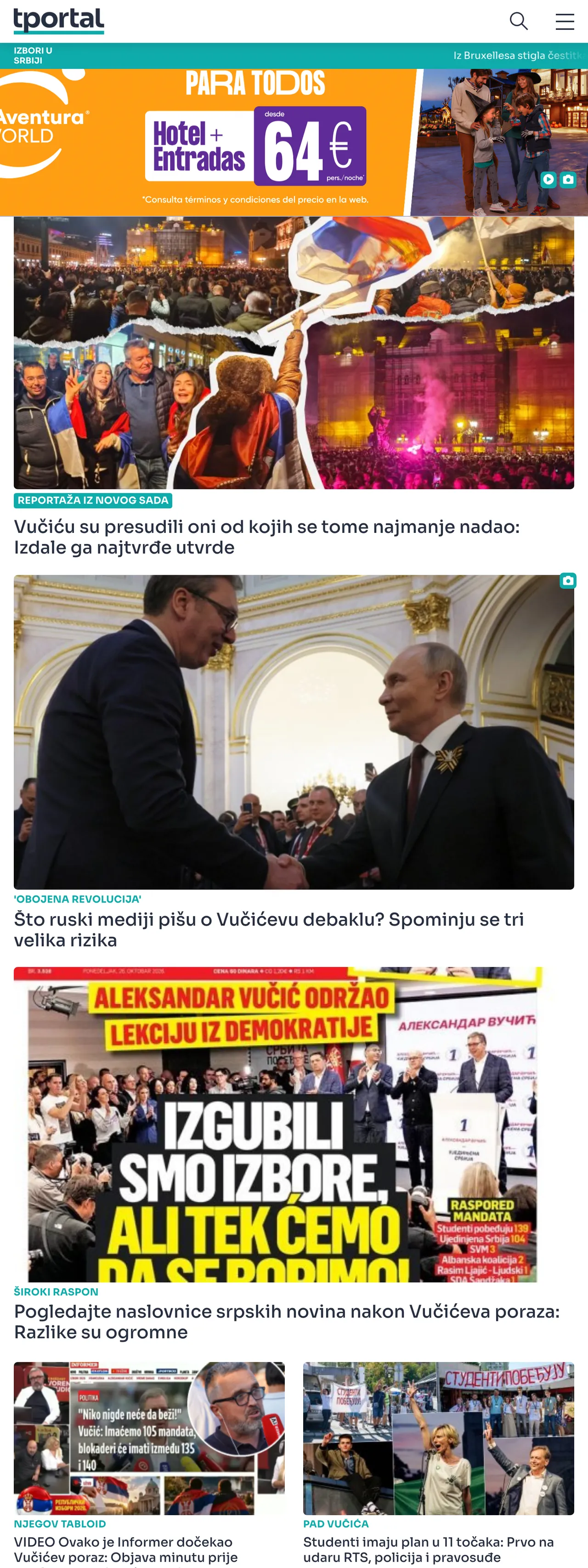 Screenshot of the tportal front page