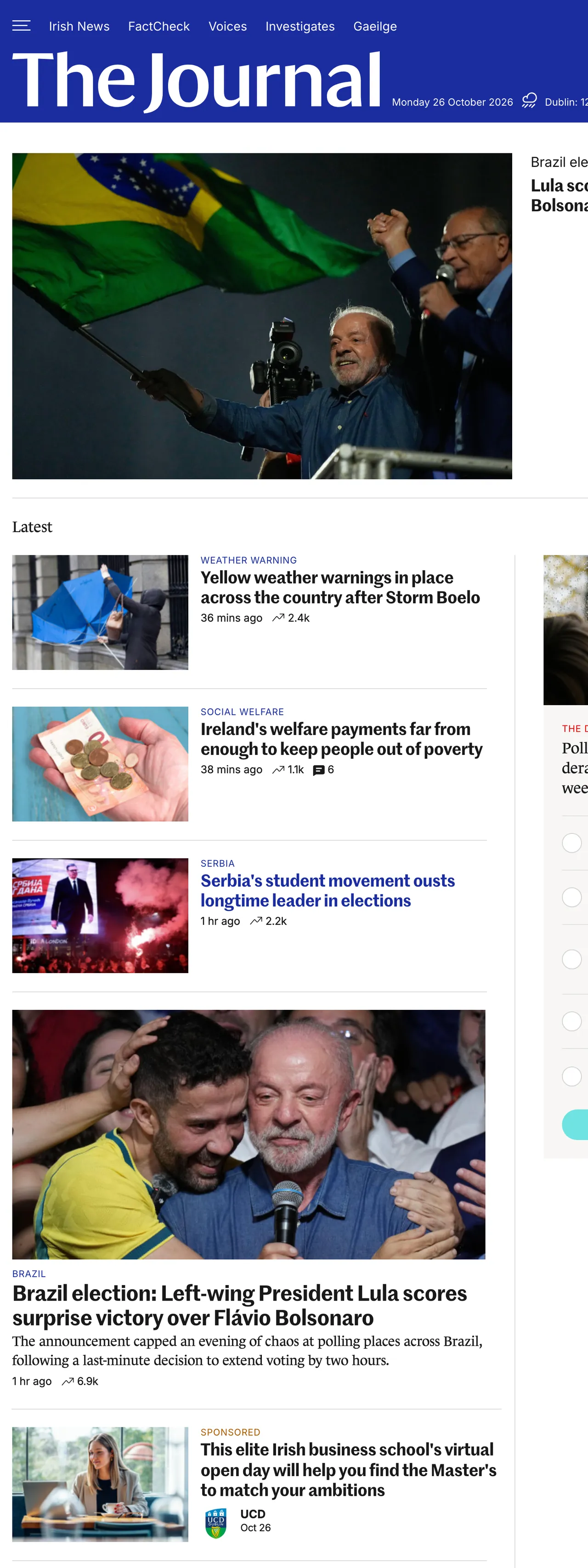 Screenshot of the TheJournal.ie front page