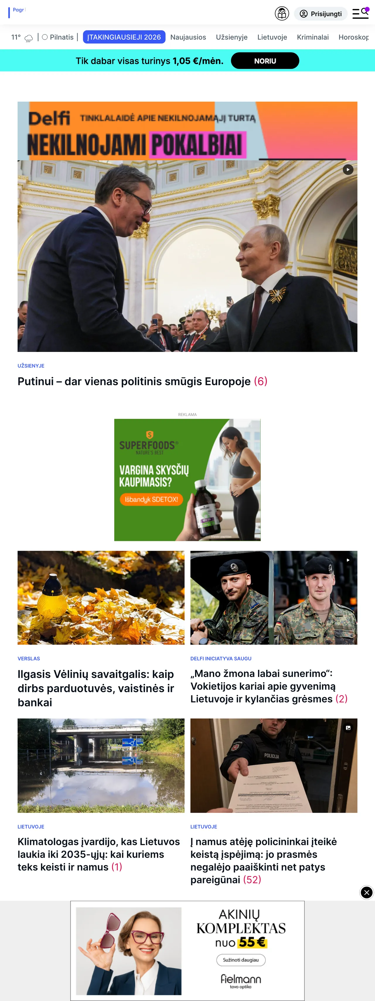 Screenshot of the Delfi front page