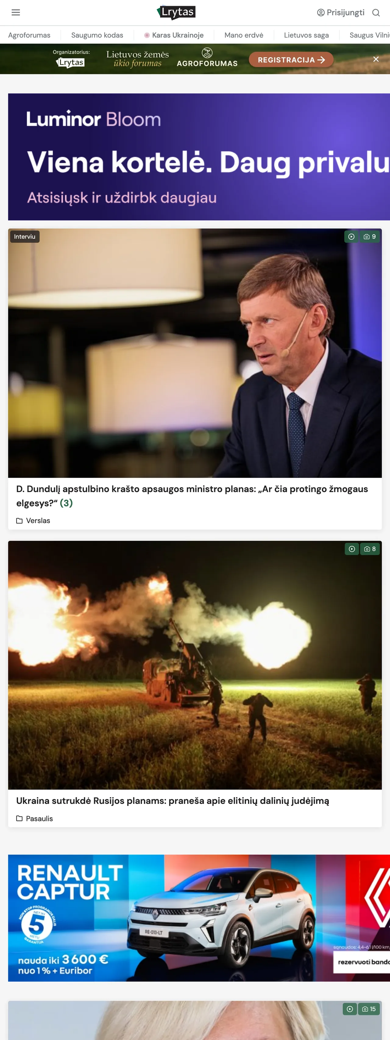 Screenshot of the Lrytas front page