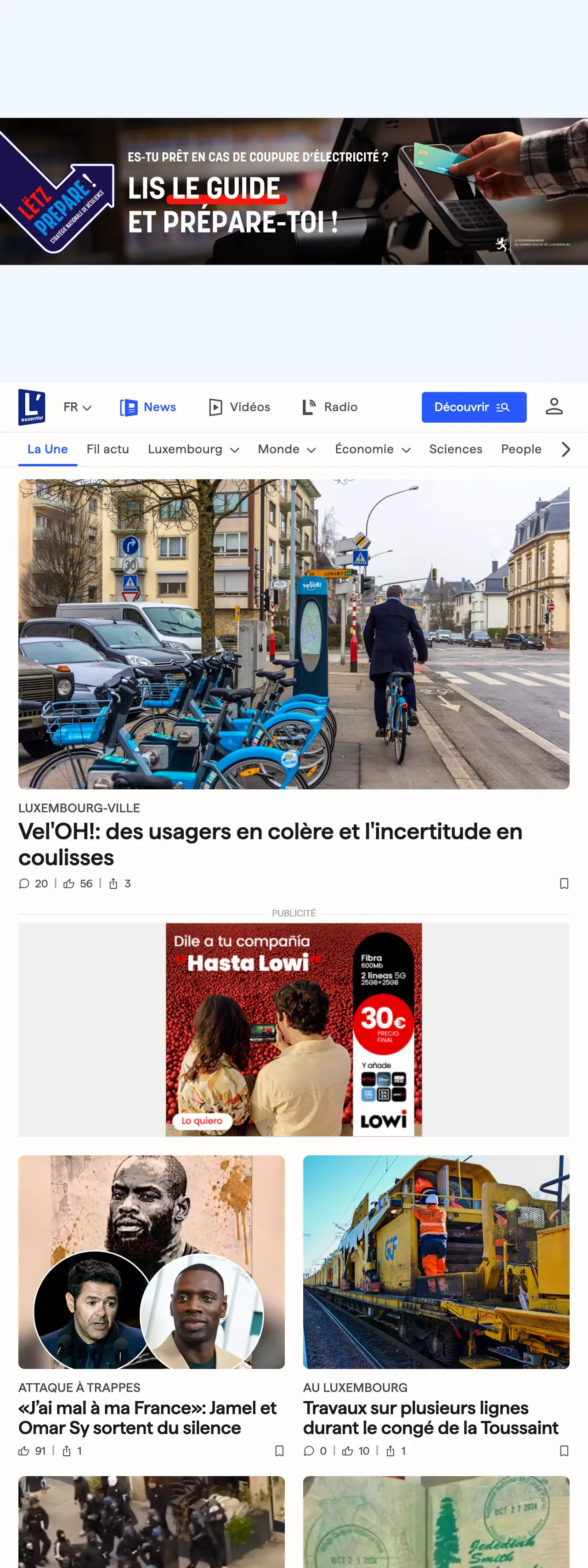 Screenshot of the L'essentiel front page