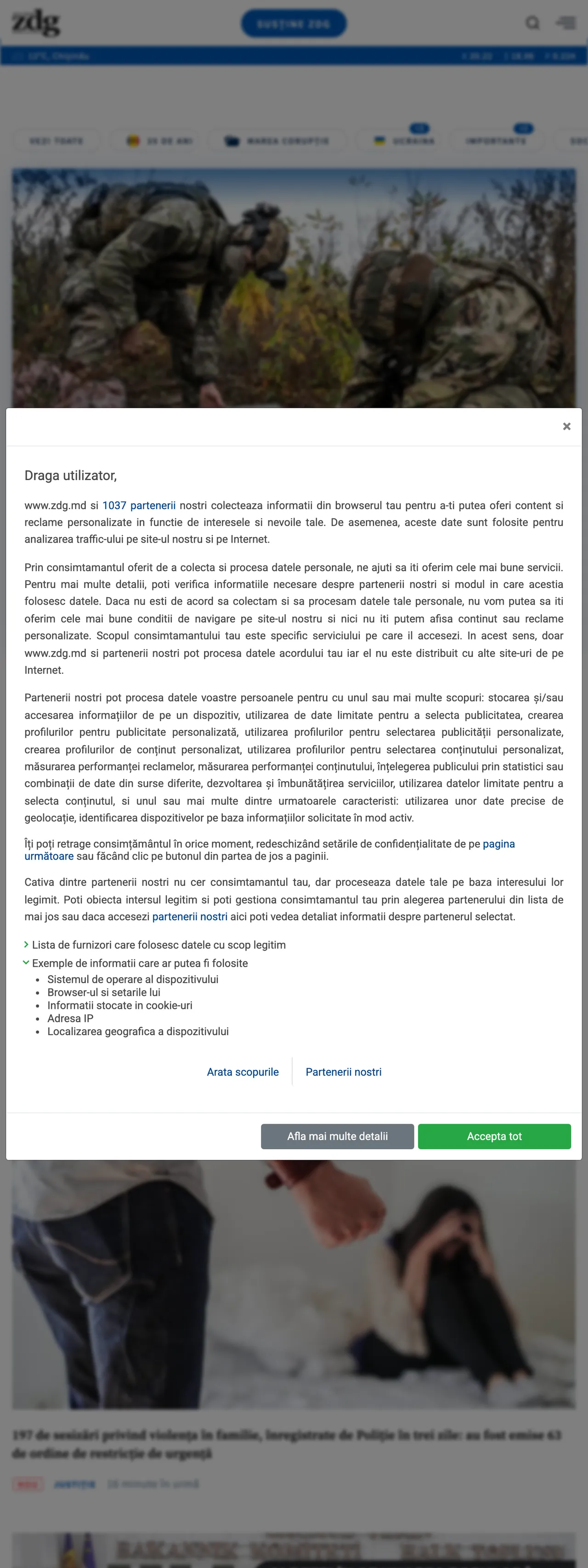 Screenshot of the Ziarul de Gardă front page