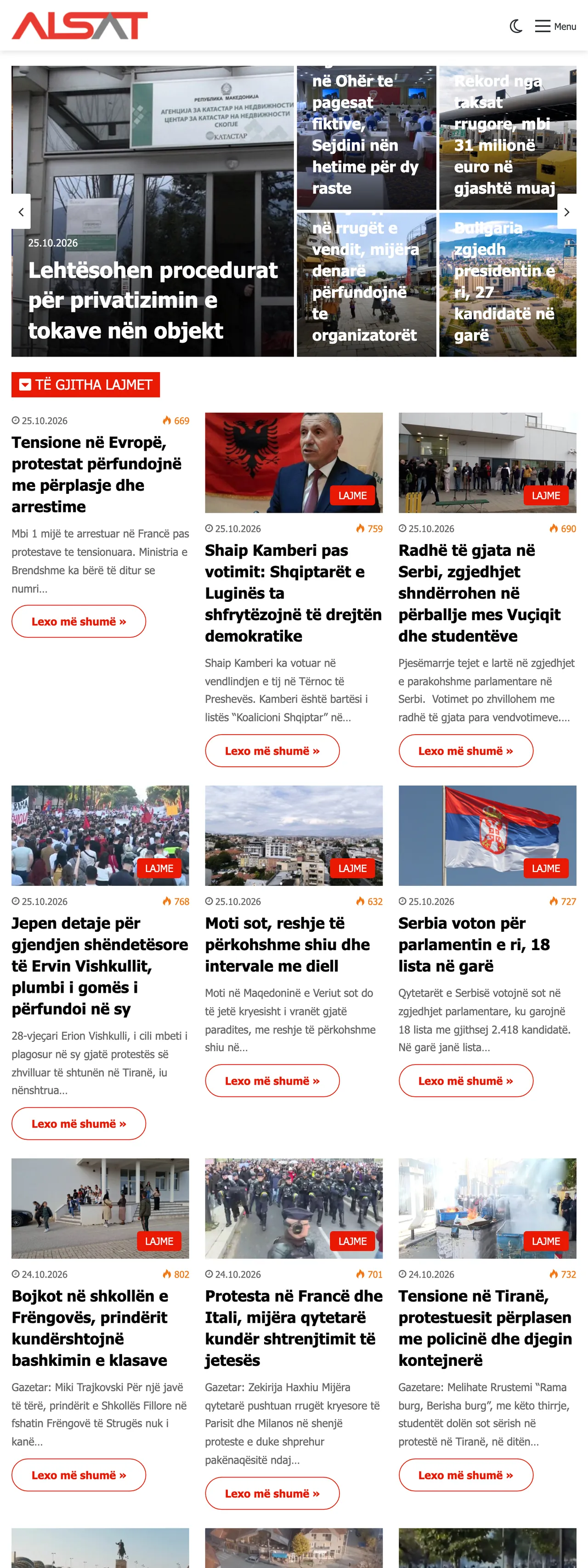 Screenshot of the ALSAT front page