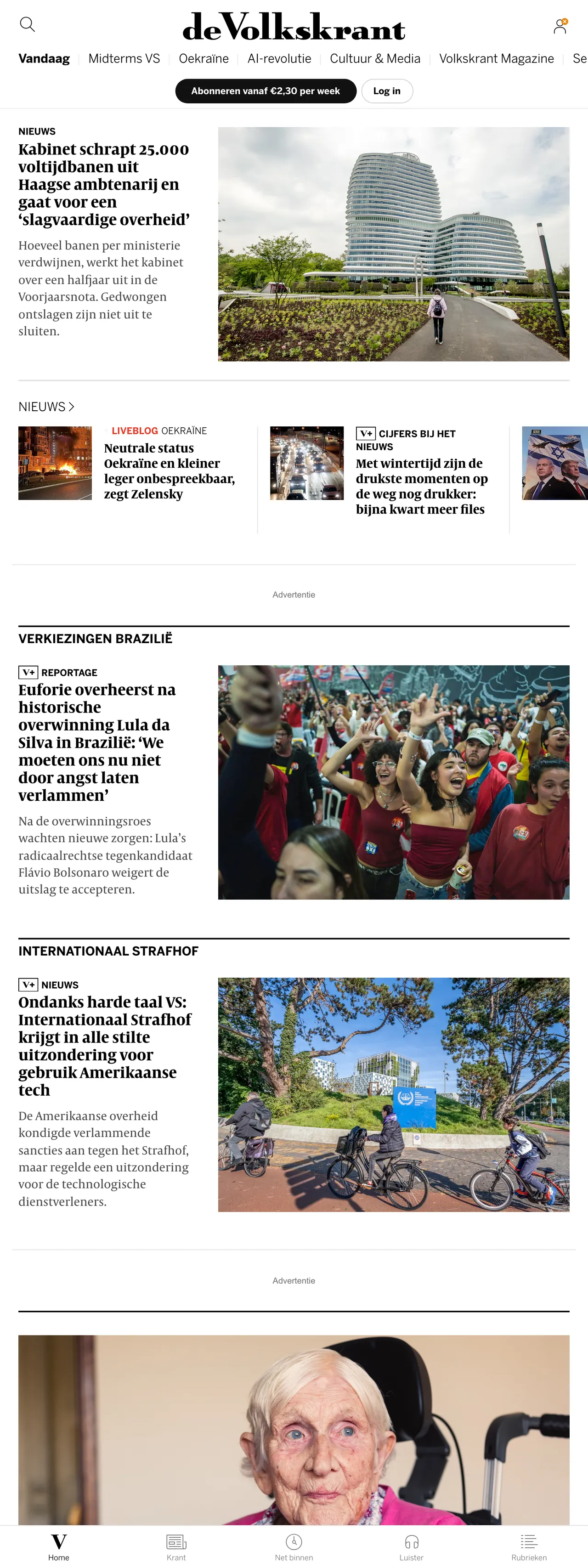 Screenshot of the de Volkskrant front page