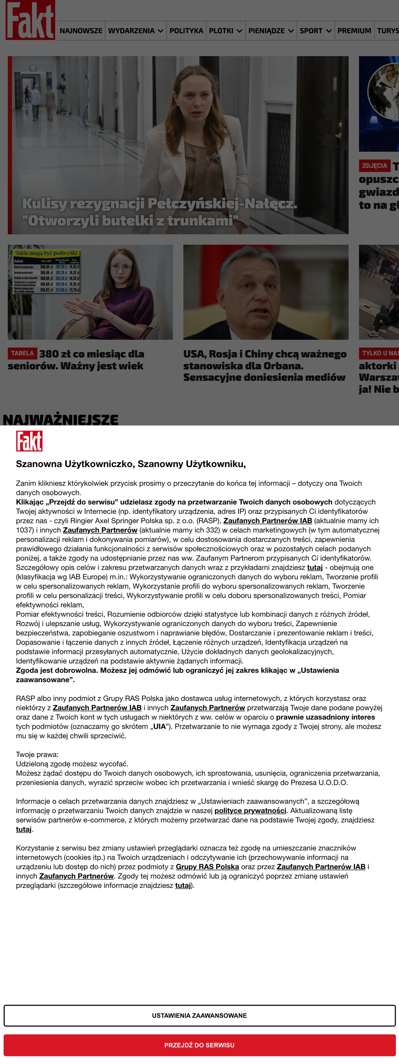 Screenshot of the Fakt front page