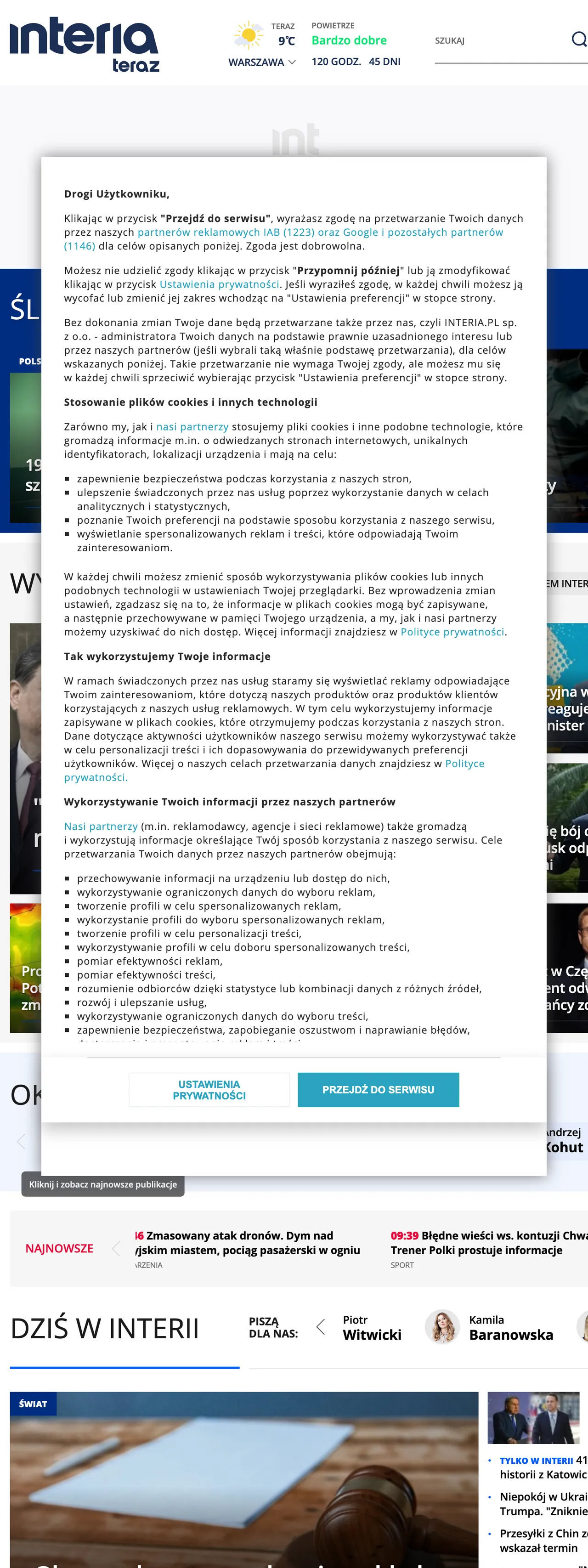 Screenshot of the Interia front page