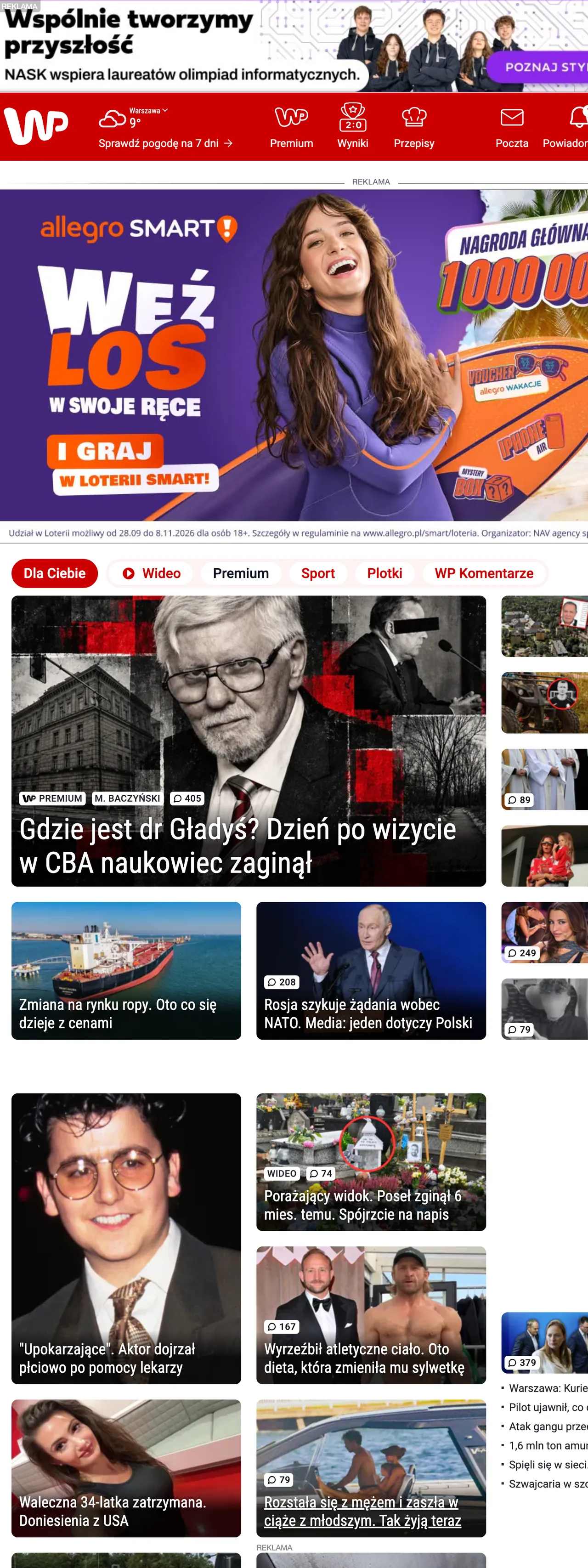 Screenshot of the Wirtualna Polska front page