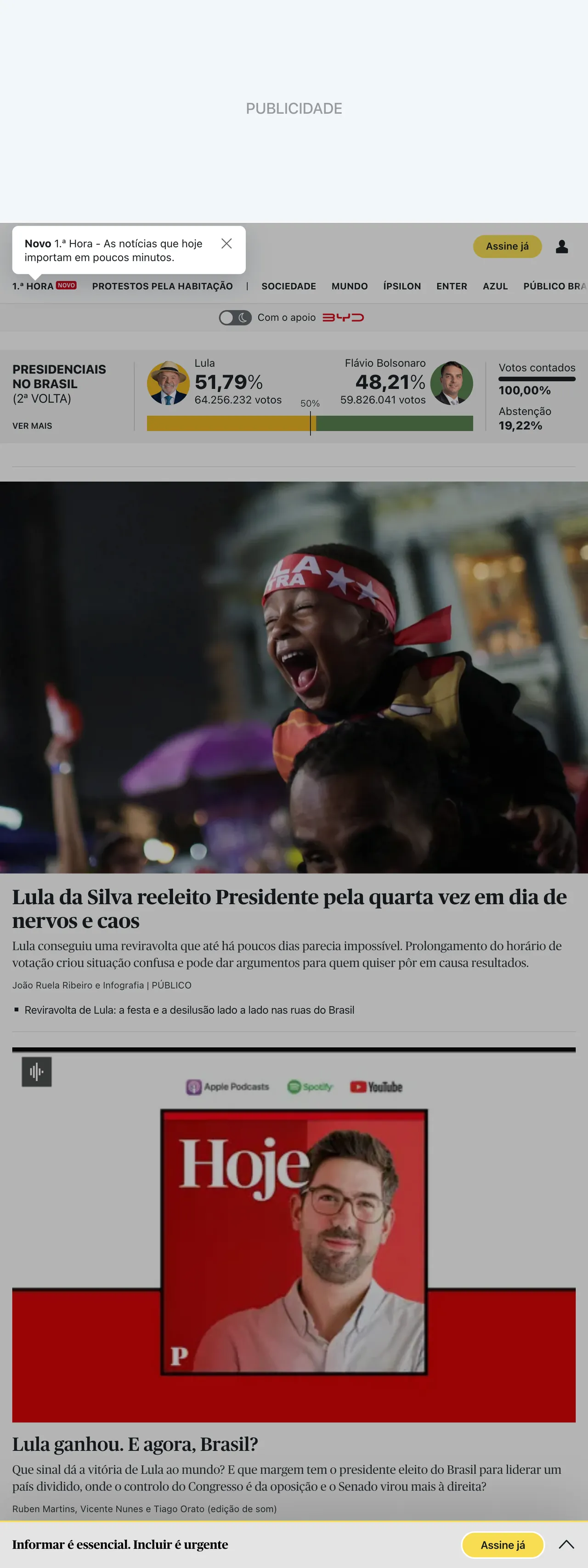 Screenshot of the Público front page