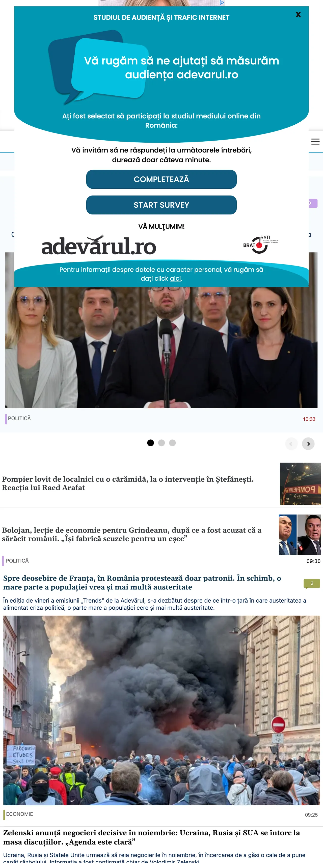 Screenshot of the Adevărul front page