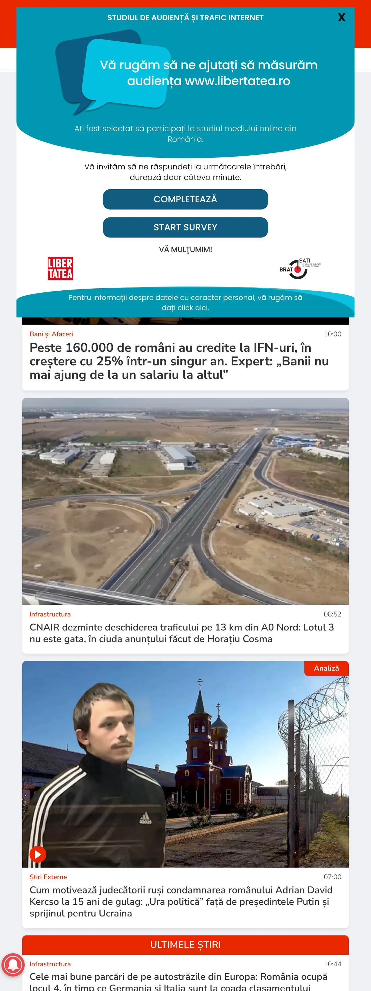 Screenshot of the Libertatea front page