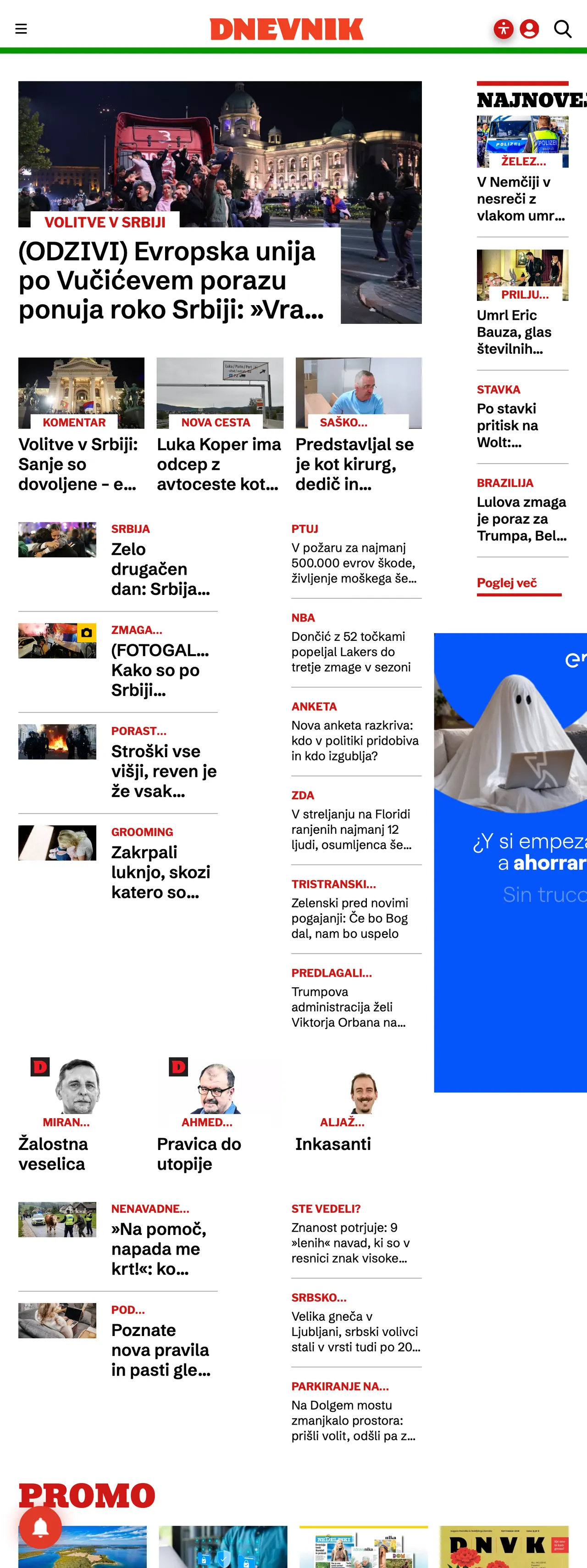 Screenshot of the Dnevnik front page