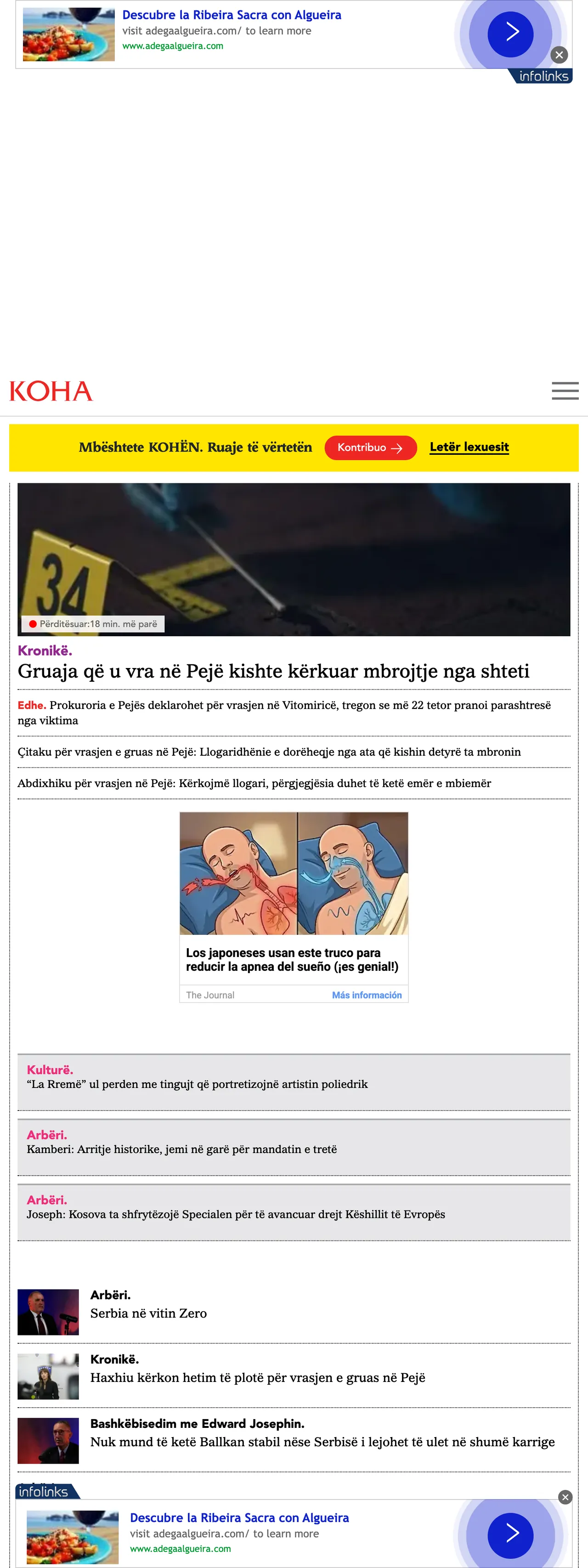 Screenshot of the Koha Ditore front page