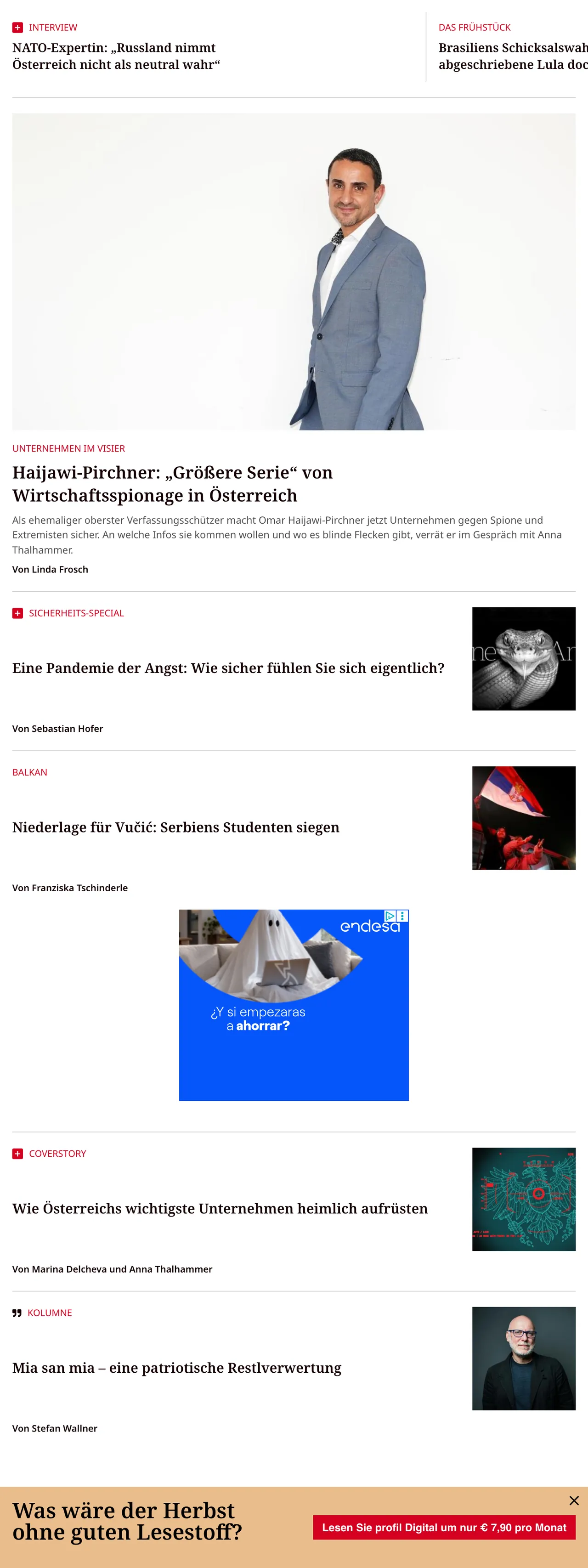 Screenshot of the profil front page