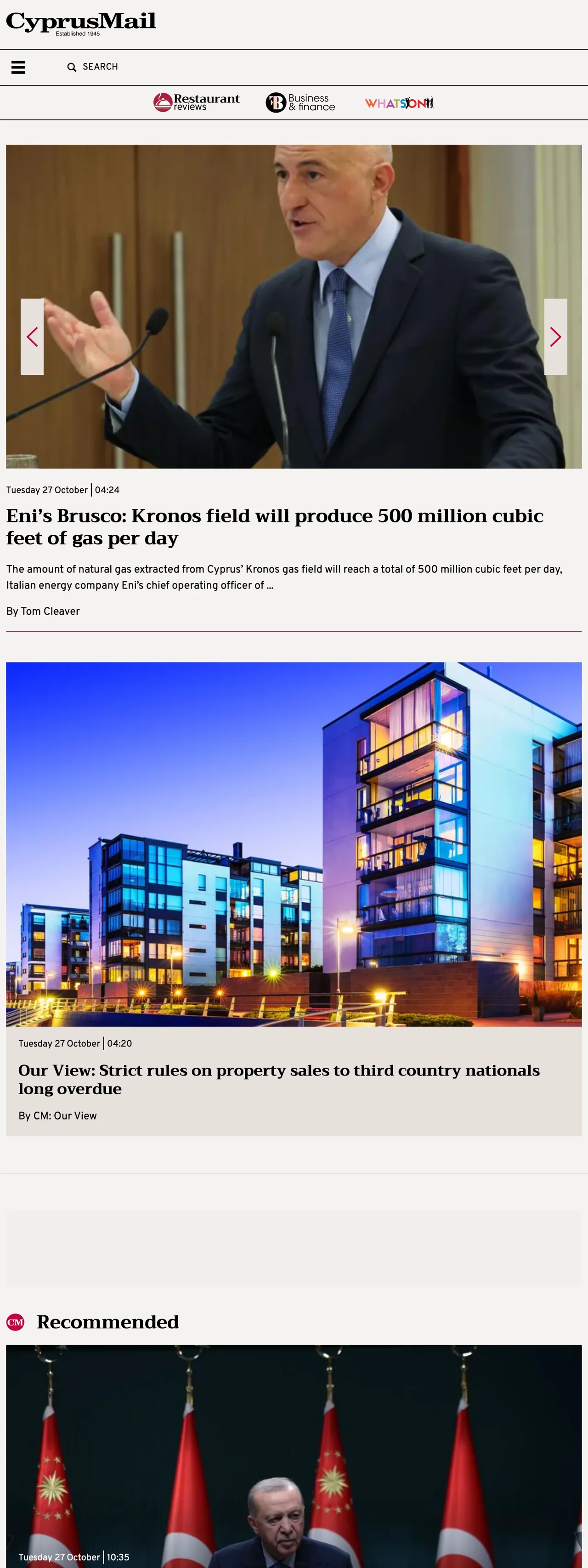 Screenshot of the Cyprus Mail front page
