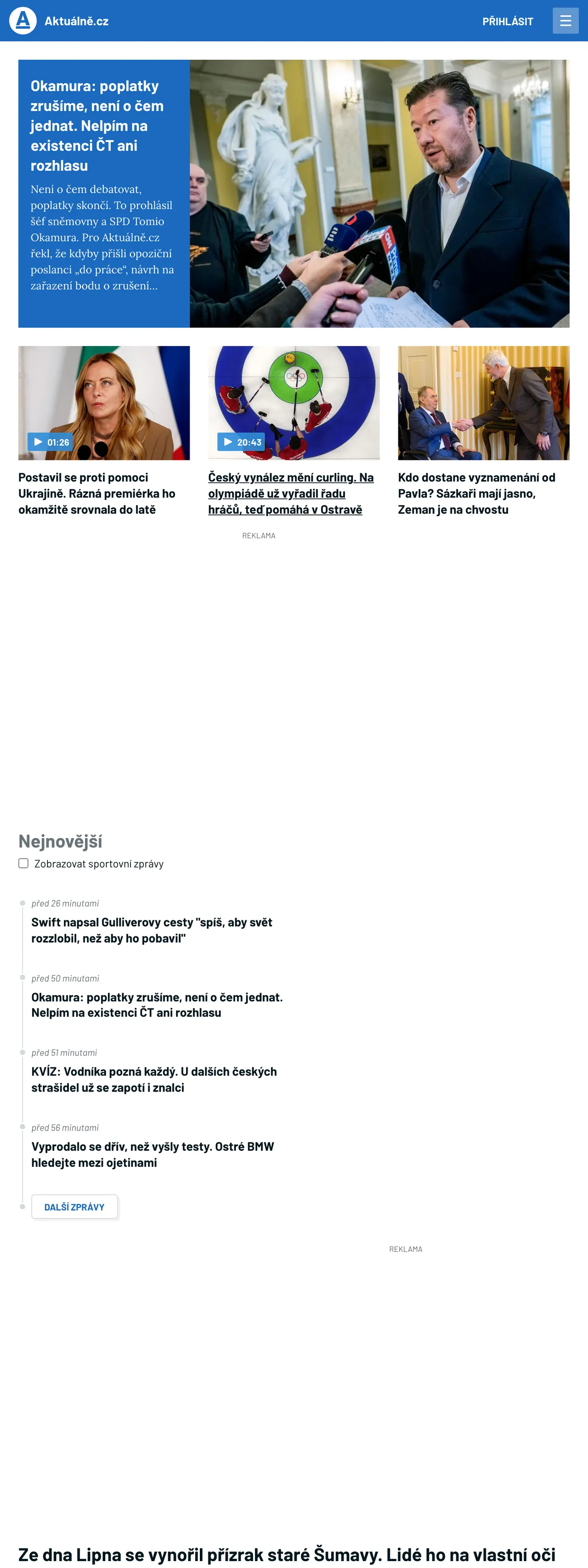 Screenshot of the Aktuálně.cz front page