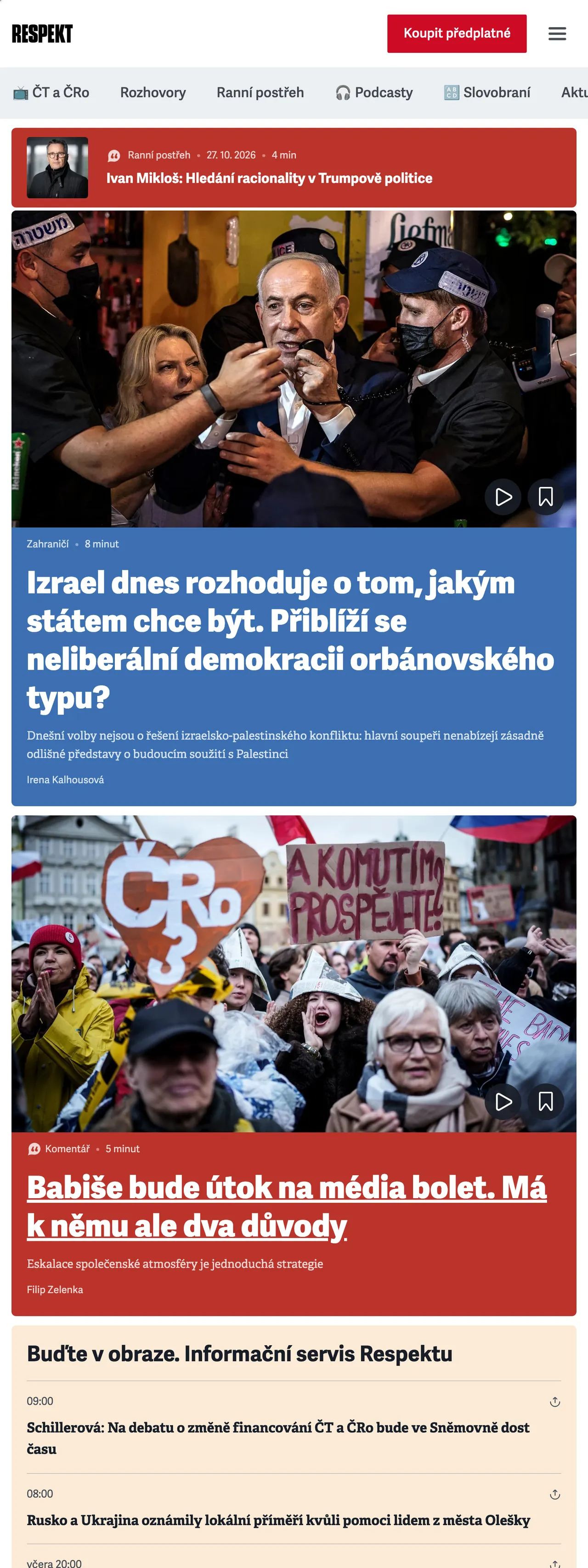 Screenshot of the Respekt front page