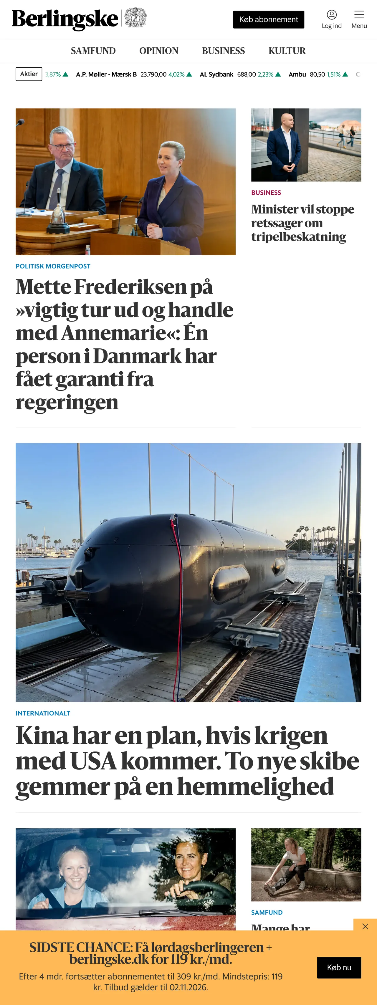 Screenshot of the Berlingske front page