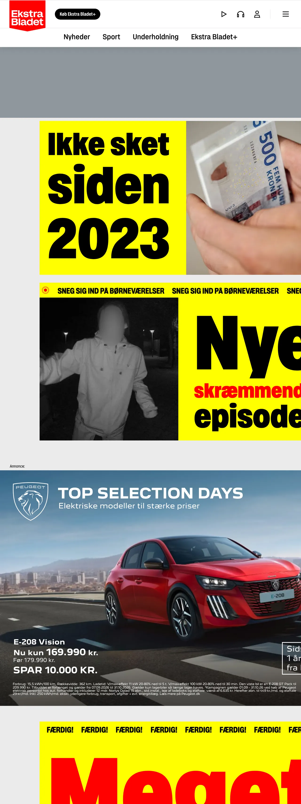 Screenshot of the Ekstra Bladet front page