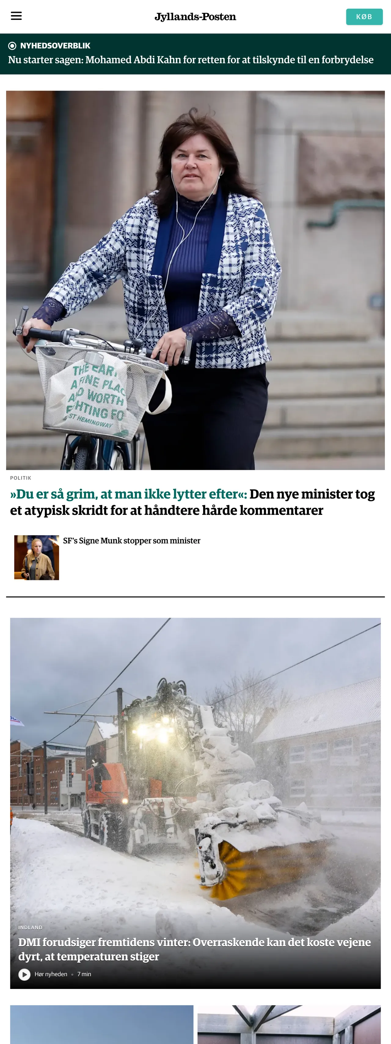 Screenshot of the Jyllands-Posten front page