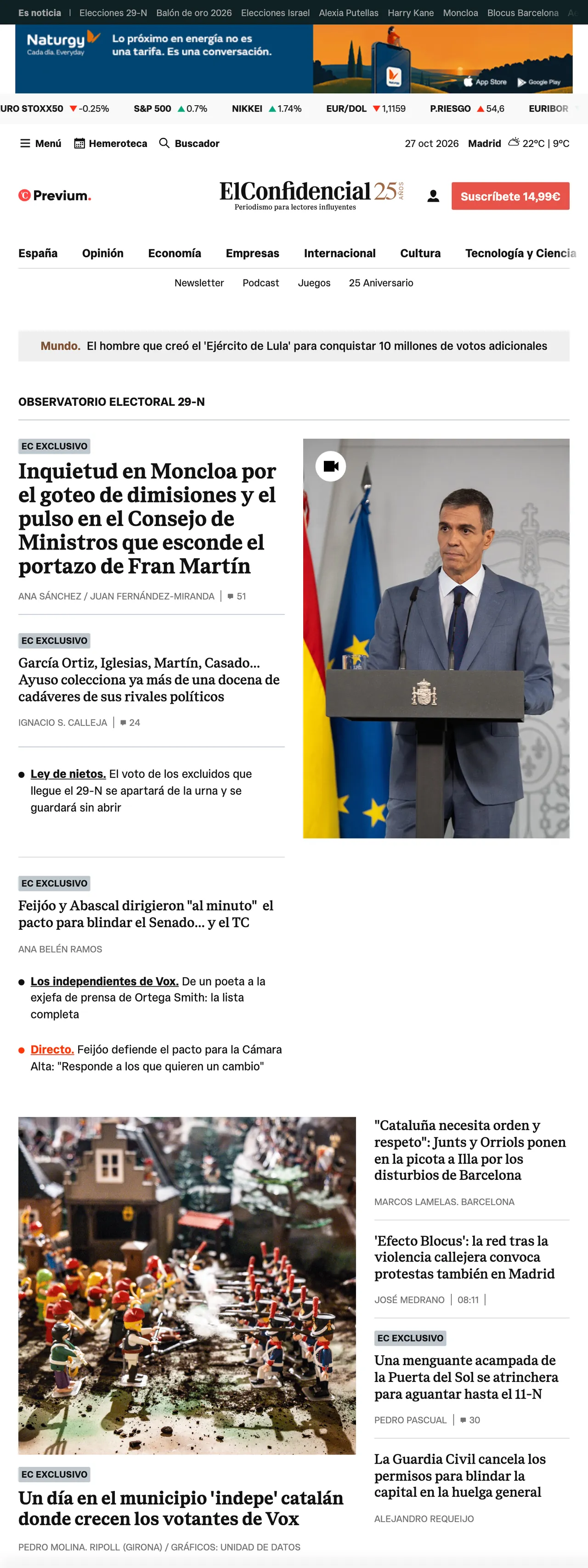 Screenshot of the El Confidencial front page