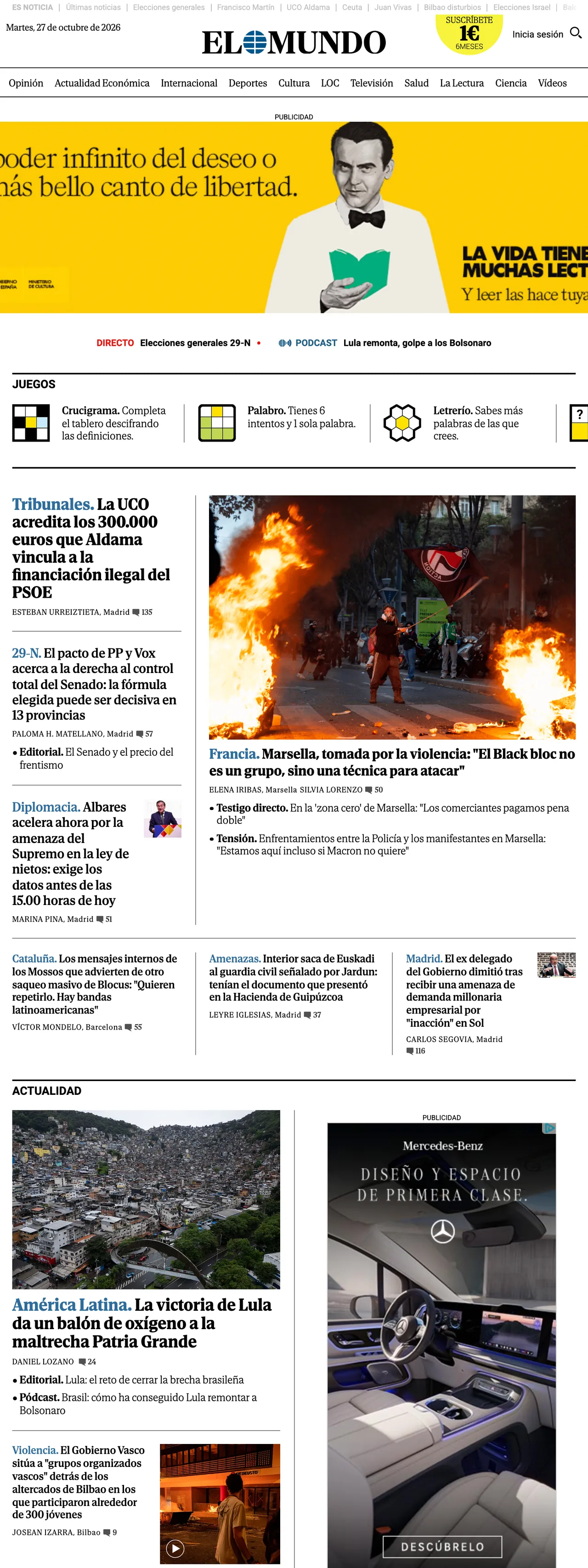 Screenshot of the El Mundo front page