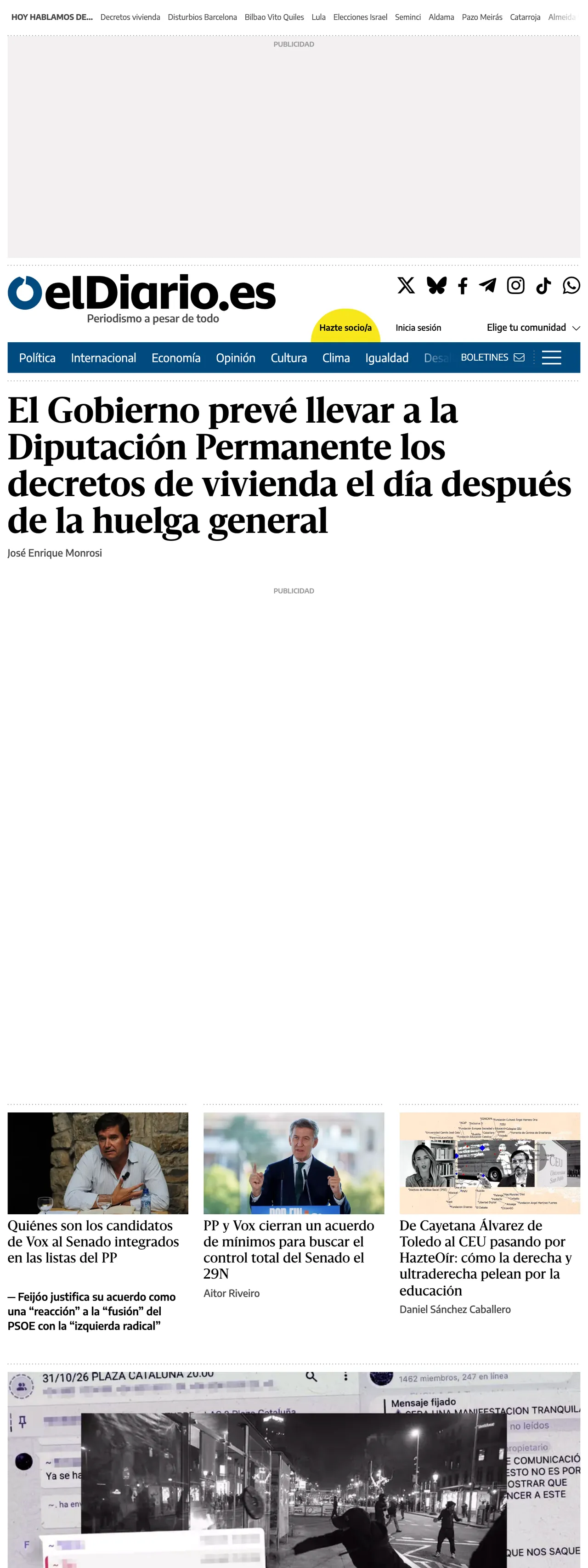Screenshot of the elDiario.es front page